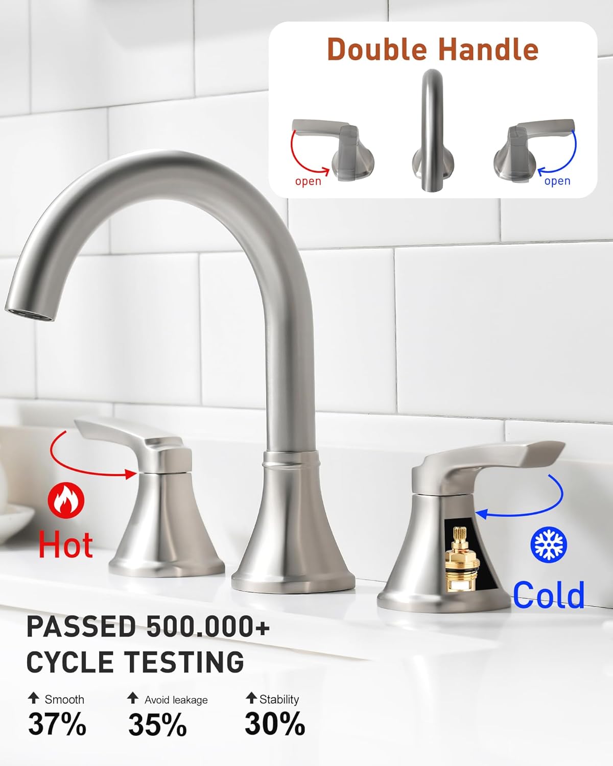 Fapully Bathroom Faucet 3 Hole, Brushed Nickel 8 Inch Widespread Bathroom Sink Faucet with Pop-up Drain, Two-Handle Faucet for Bathroom Sink