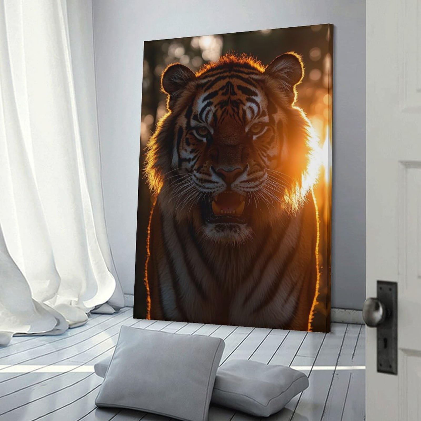 Junmoney Tiger Portrait in Golden Light Room Decor Wall Art, 24x36inch(60x90cm), for Bedroom Walls, Guest Spaces Or Lounges, Stylish Decor for A Restful Room Update
