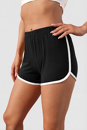 URATOT Women's Cotton Gym Yoga Summer Running Active Dance Elastic Shorts, Pack of 2