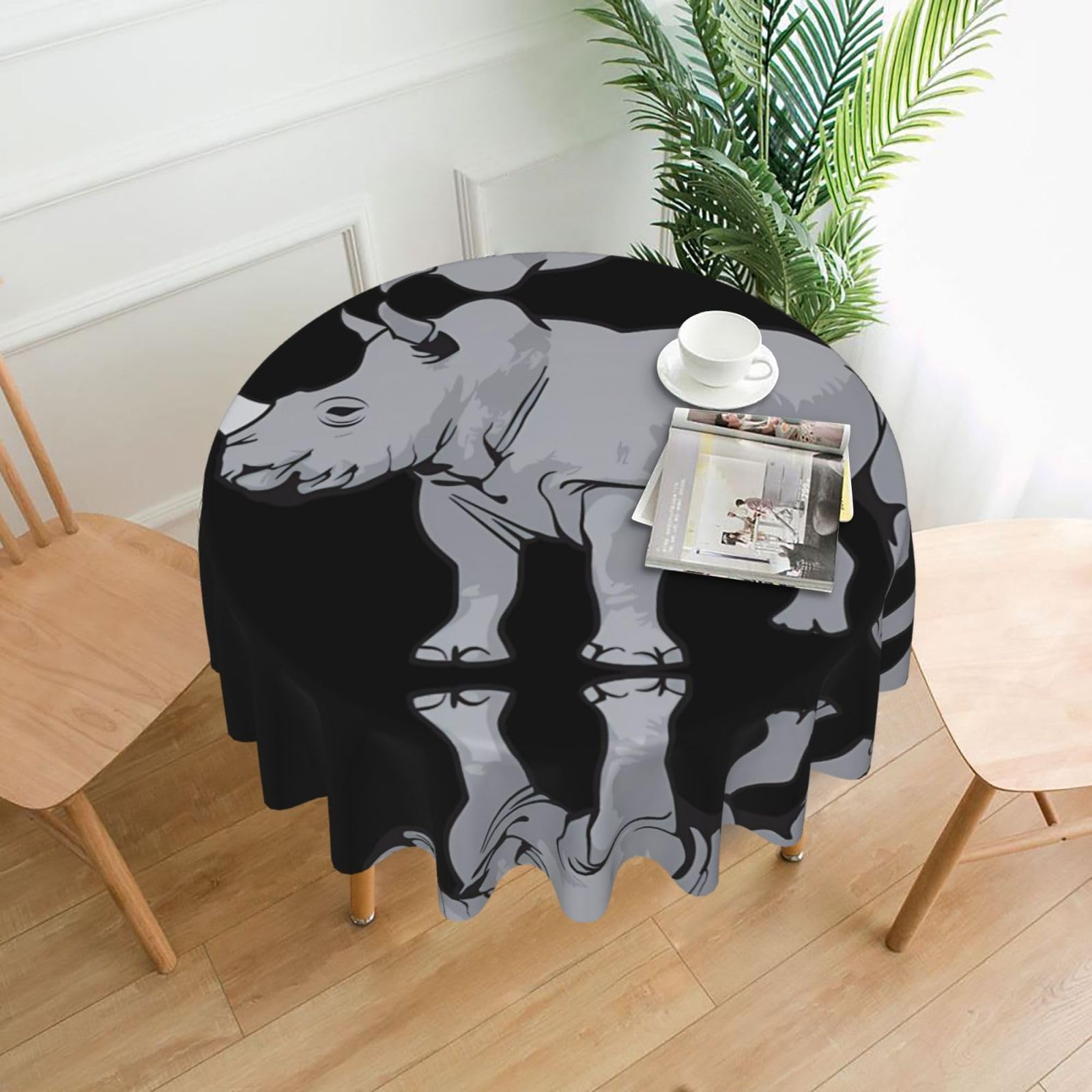 ZHAOUR Animal Rhino Print Round Washable Tablecloth – Table Cover