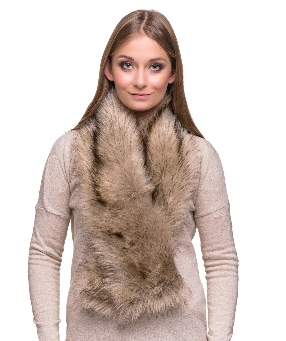 Futrzane Classic Scarf - Faux Fur Scarves Collars for Women - Long Neck Warmer (Gold Classic)