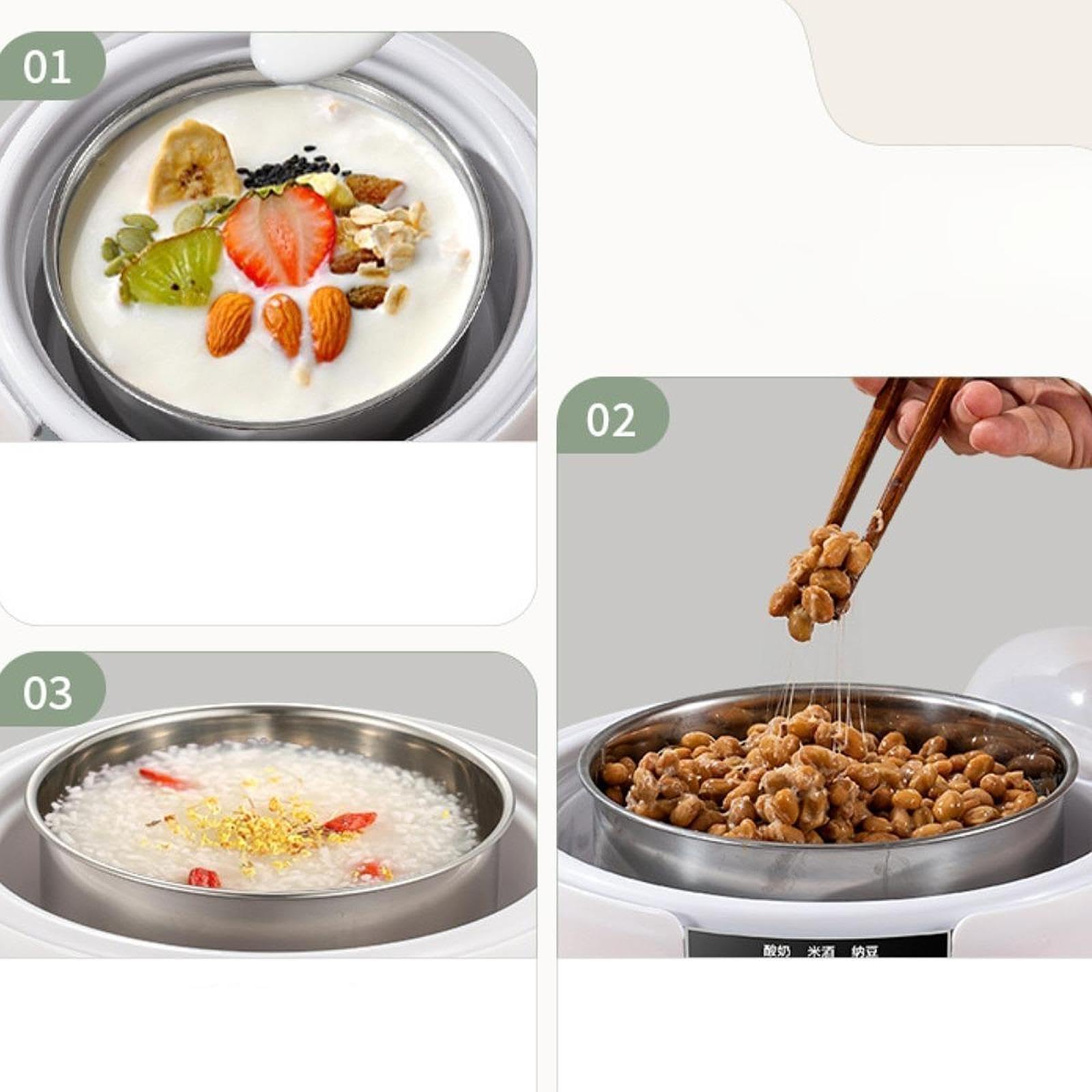 perfk Yogurtiera Macchina elettrica per yogurt, Funzione di temporizzazione a basso rumore Yogurt Contenitore interno professionale in acciaio