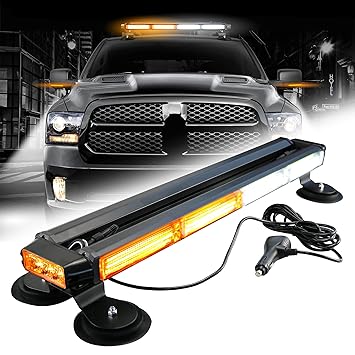 COB LED Rooftop Strobe Flashing Light 26Inch Beacon Rotating Flash Warning Bar Double Side High Intensity Emergency Hazard Lightbar for Vehicles Tow Trucks Pickup Cars Snowplows Safety Yellow+White