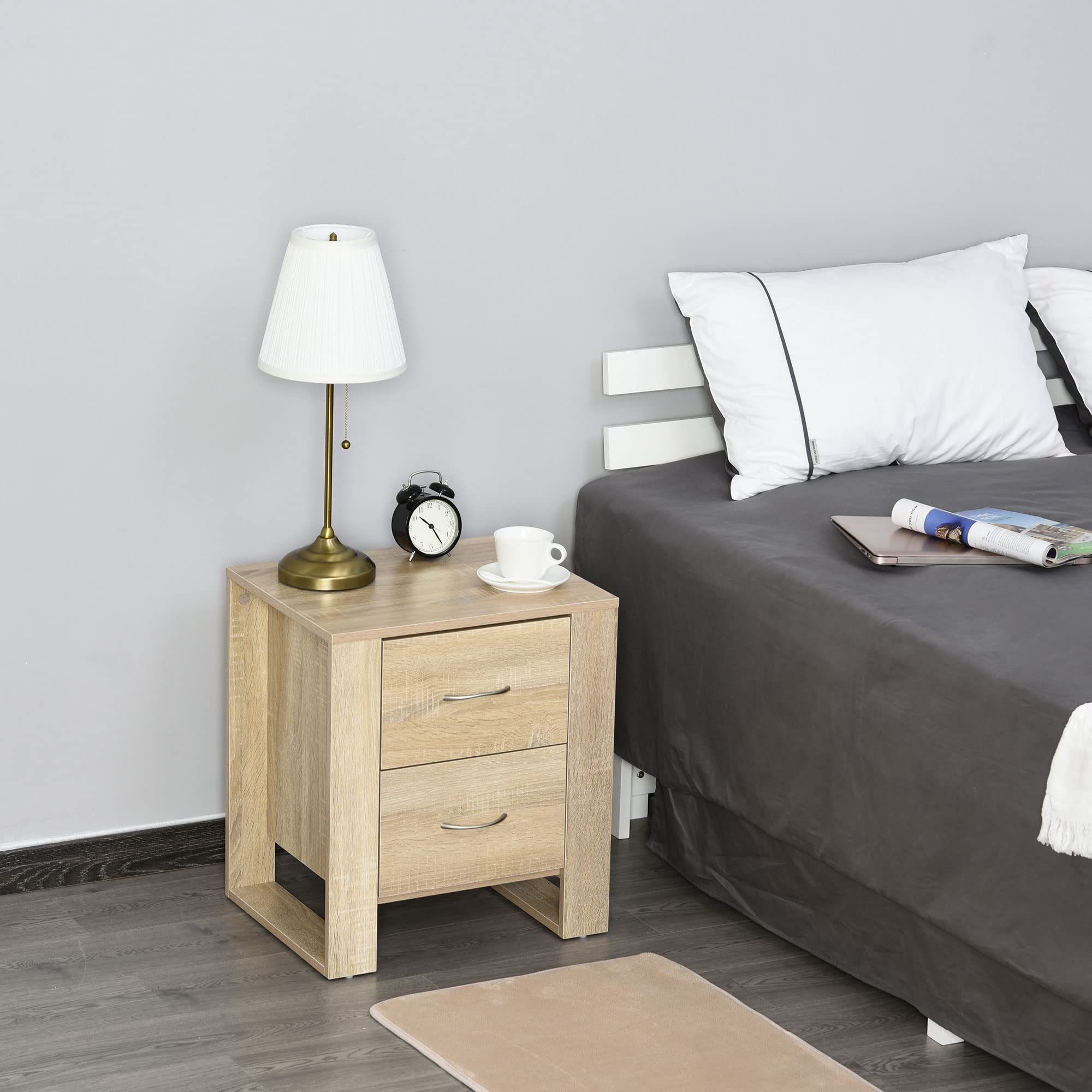 HOMCOM Mesita de Noche con Cajones Mesilla de Noche 48x39x54 cm Natural