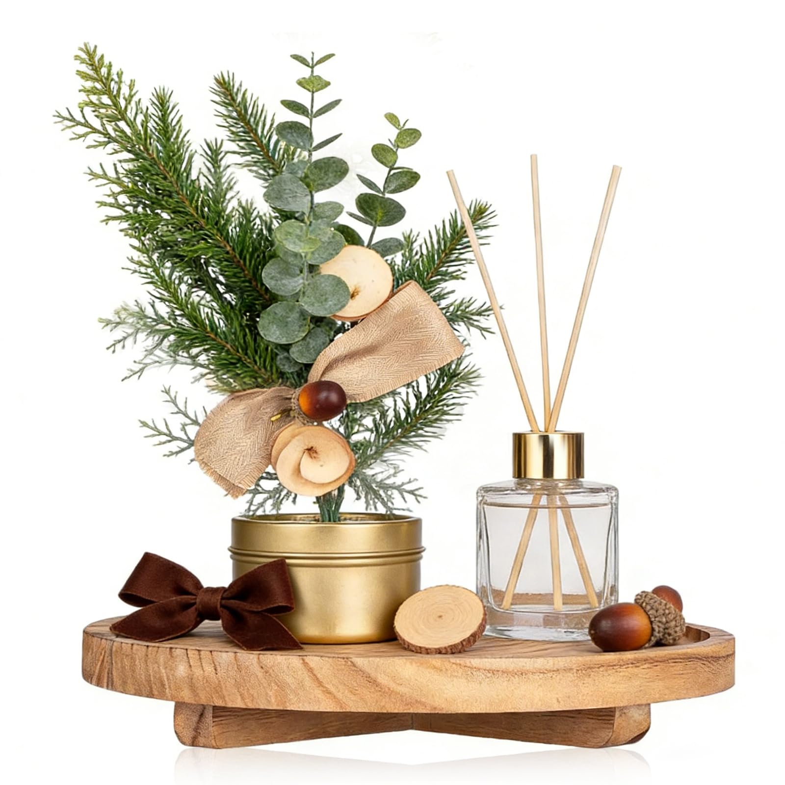 Round Wooden Tray, 25.5cm x 25.5cm Decorative Tray Coffee Table Decor Farmhouse Candle Trays Plate for Soap Dish Perfume Candle Cosmetic Perfume Jewelry