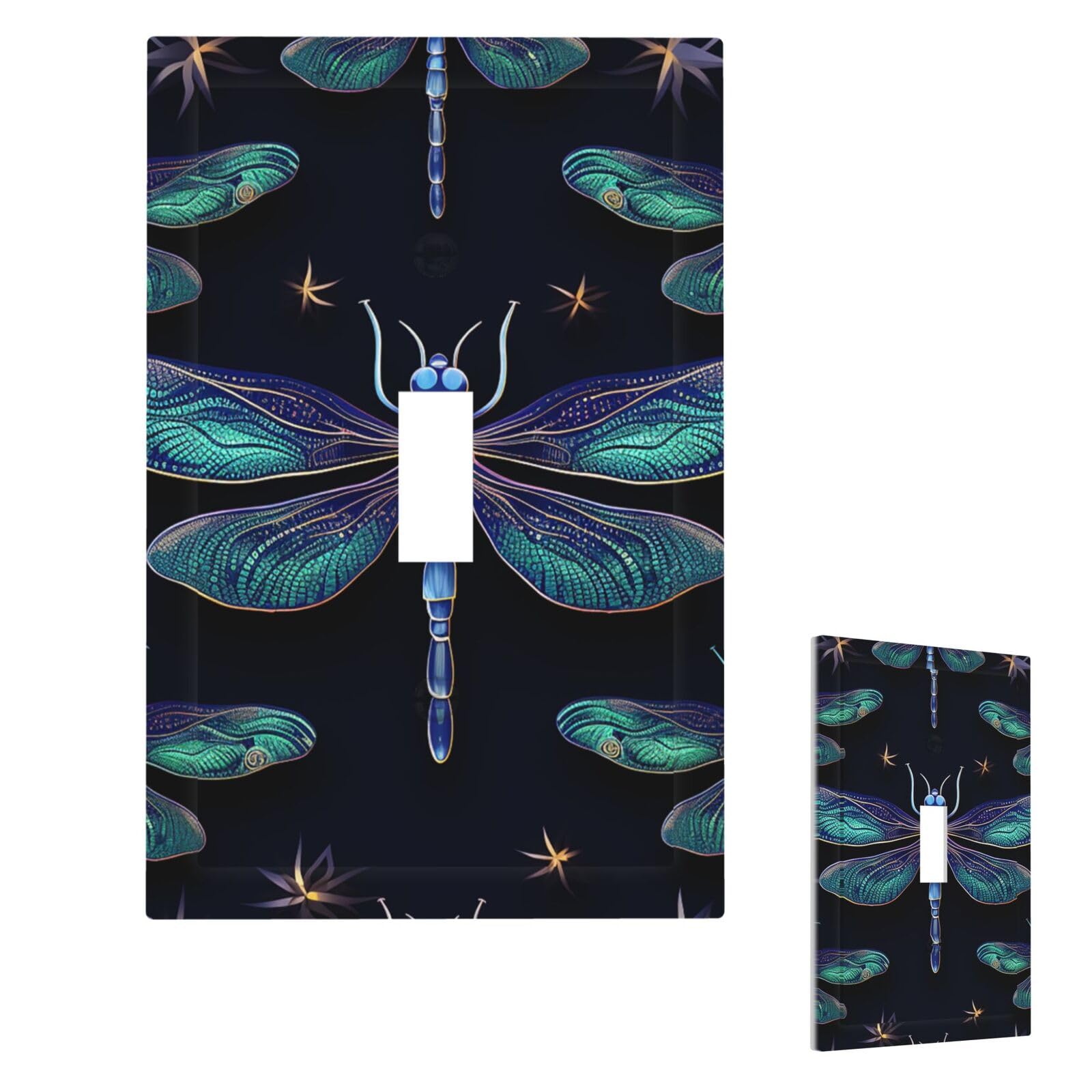 Dragonfly Pattern Dark Blue Wall Plate Cover Single Toggle, Modern Decorative Light Switch Cover Unbreakable Receptacle Outlet Covers for Living Room Bedroom Decor