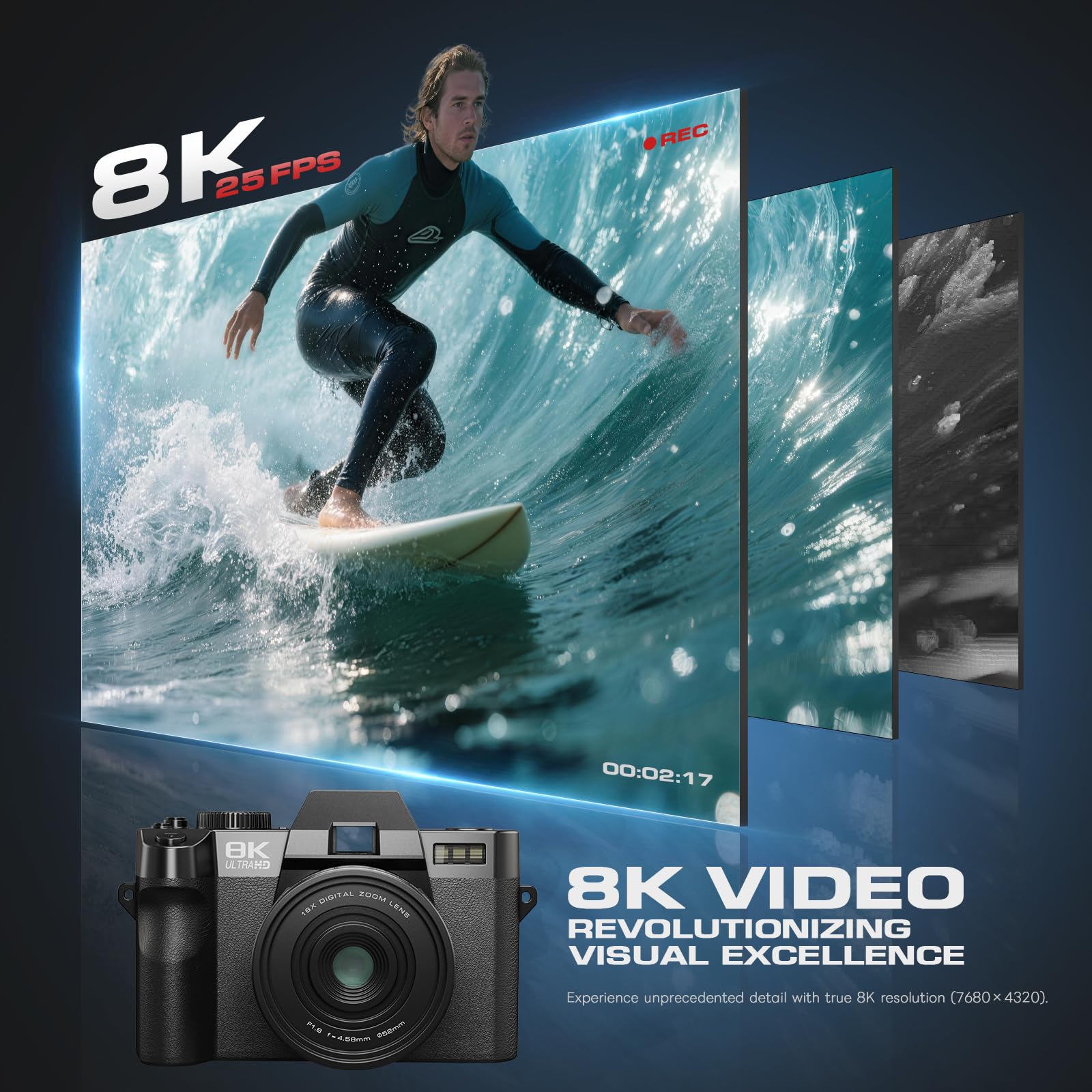 Appareil Photo Numérique 8K 64MP pour Photographie Vlogging YouTube avec Poignée Microphone Trépied Blanc