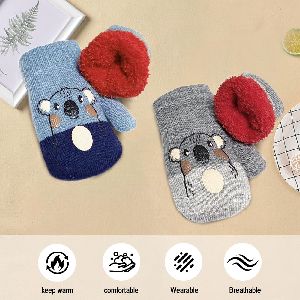 2 Paar Handschuhe Kinder 1-3 Jahre, Handschuhe Winter Fäustlinge Kinder, Winterhandschuhe Kinder, Cartoon Kinderhandschuhe, für Kinder Mädchen Jungen Spielen, Laufen, Skifahren Bedarf