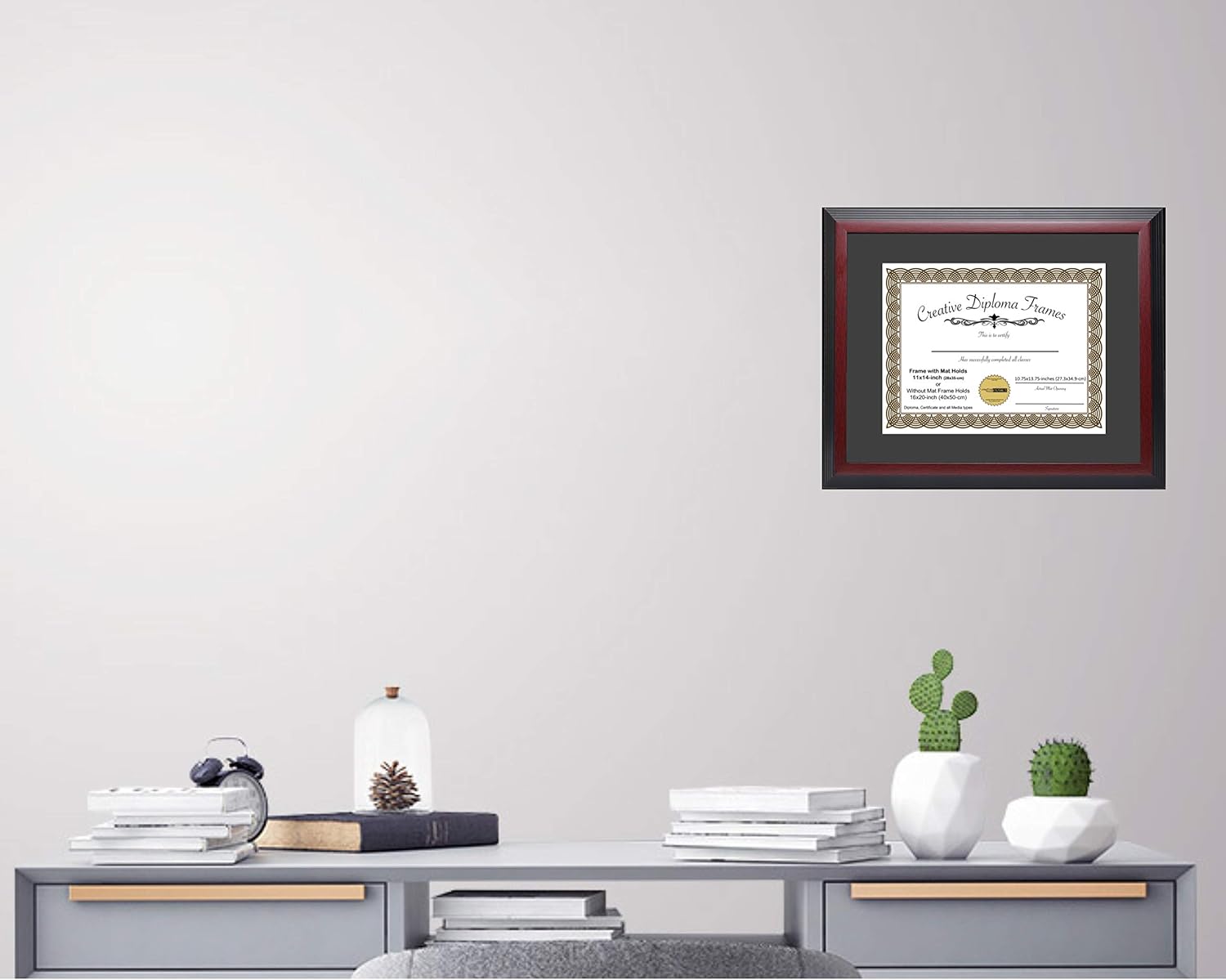 Creative Picture Frames 8x10 Mahogany Finish Diploma Frame with Black Matting Holds 8 by 10-inch Documents with Glass and installed Wall Hanger