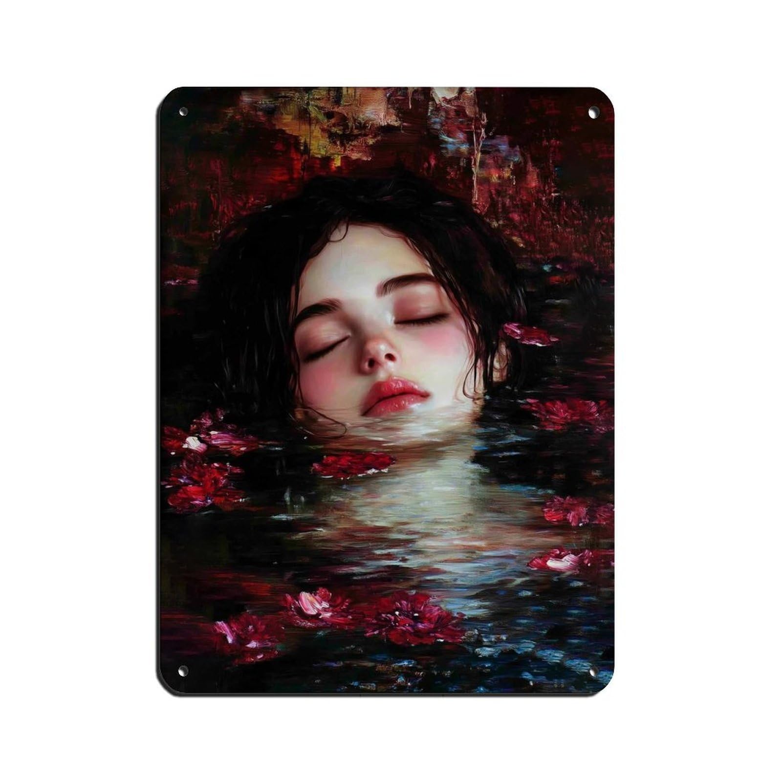 Ophelia Dark Academia, Moody Victorian Floral Painting Retro Poster Metal Tin Sign Chic Art Retro Iron Painting Bar People Cave Cafe Family Garage Poster Wall Decoration 12x16inch(30x40cm)