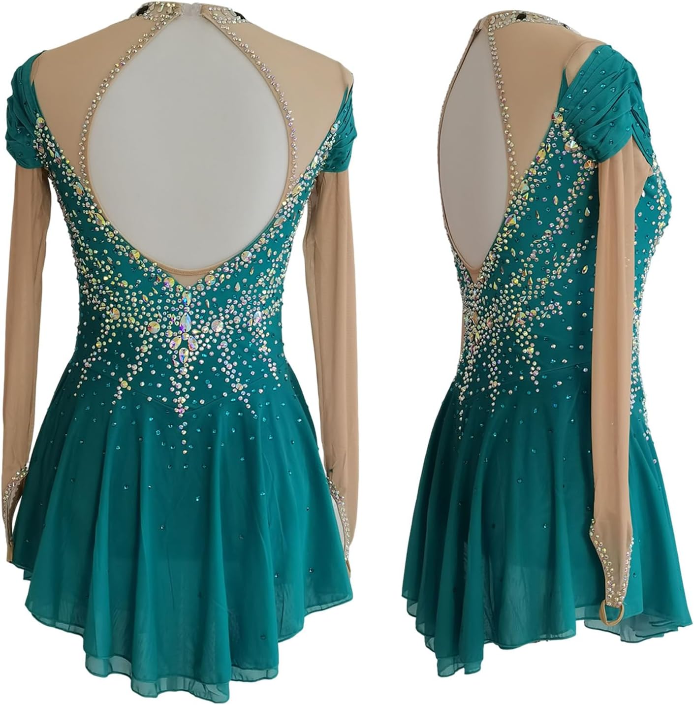 LIUHUO Ice Figure Skating Dress Girls 'Womens Long Sleeve Competition Elegant Handmade Crystal