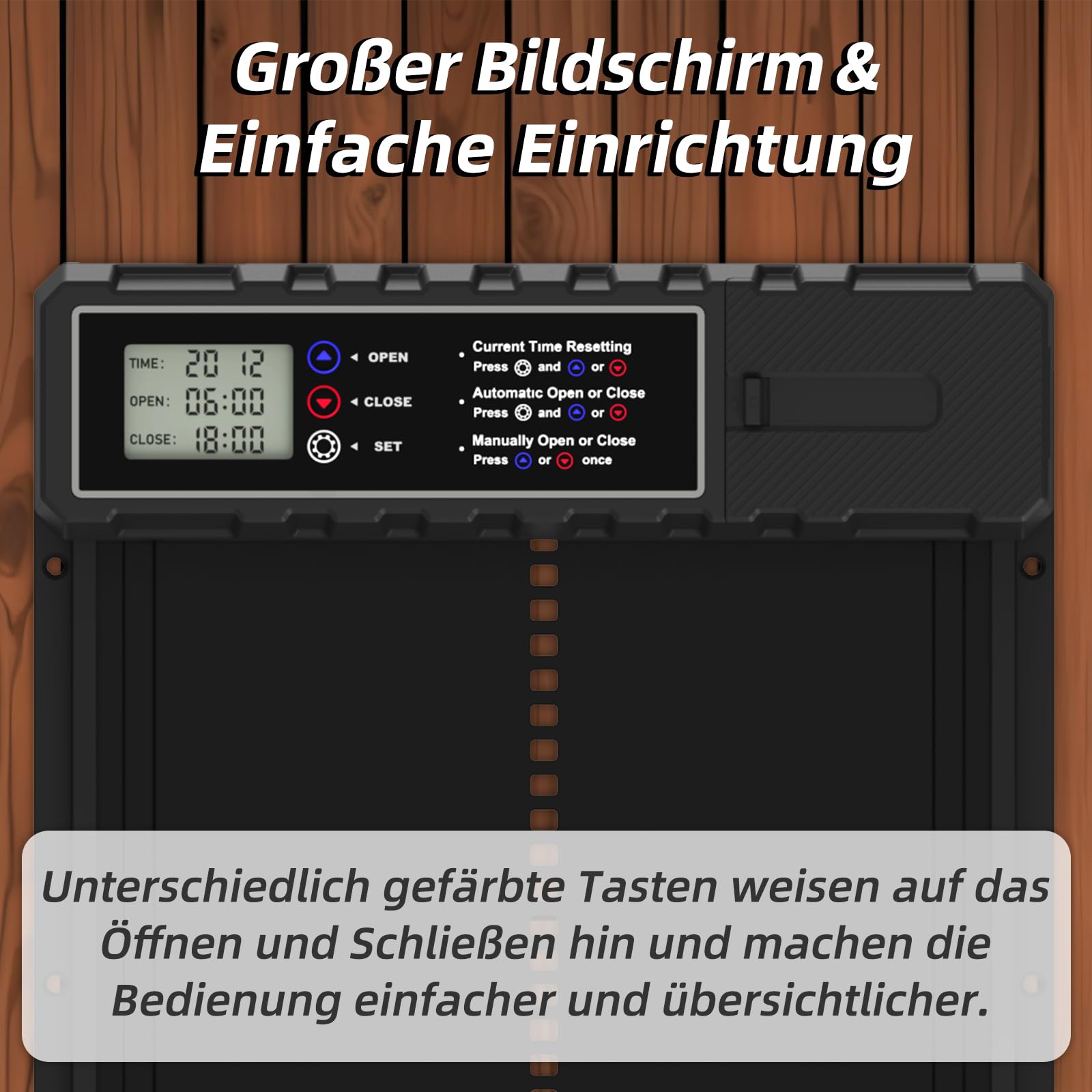 Aluminium Automatische Hühnerklappe - Elektrische Hühnerklappe mit Wasserdicht Großes Display, Timer, Klemmschutzfunktion - Automatisch für Hühner, Ente, Gans, Häschen, Kratzfest
