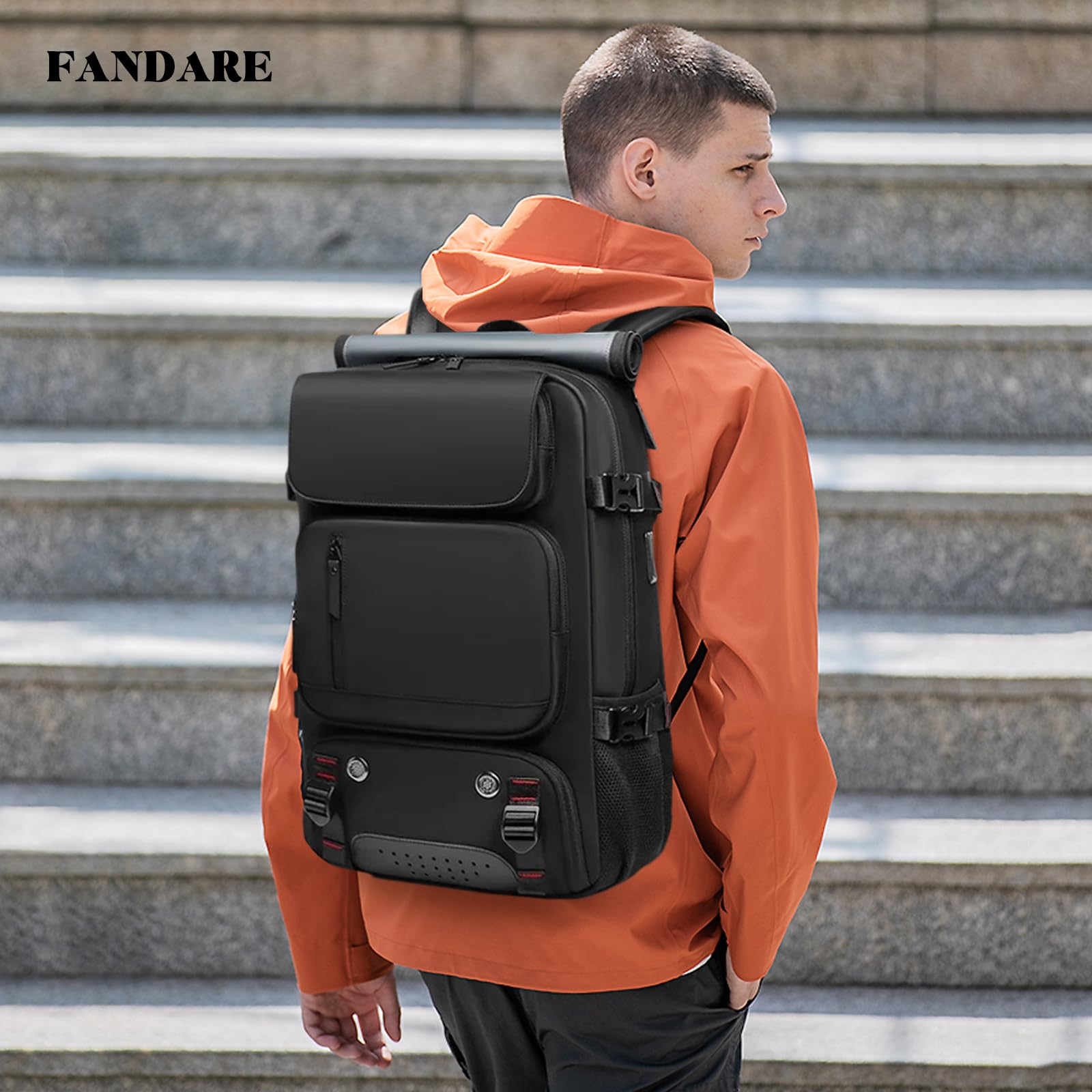 FANDARE Antivol Serviettes Sac à Dos Ordinateur Portable Femme Homme Sac à bandoulière Sac à Dos Rolltop Sac a Dos Voyage avec USB sac à main avec compartiment à chaussures Cartable