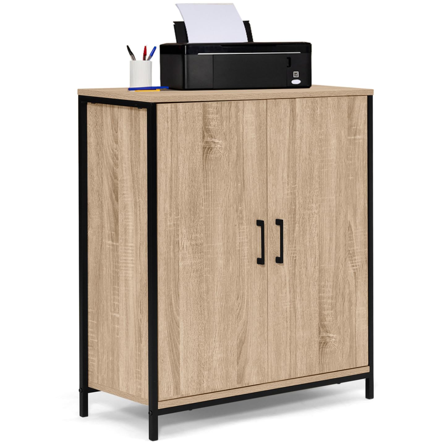 IDMarket - Armoire Basse Detroit 2 Portes Design Industriel