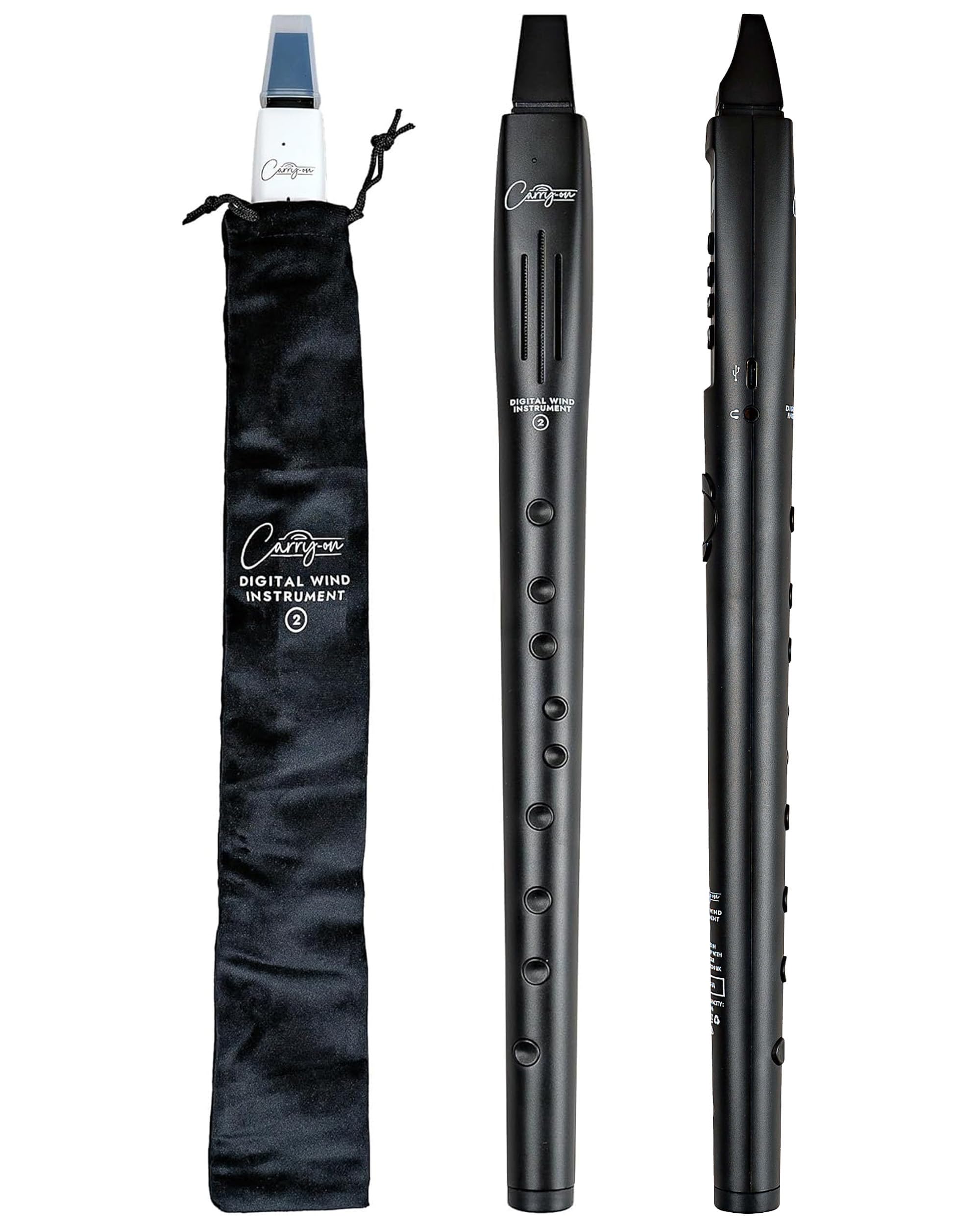 Carry-on Digital Wind Instrument 2-10 Voices, Built-In USB Rechargeable Battery, Headphones Output for Silent Practice, Midi Over Bluetooth Digital Recorder Black