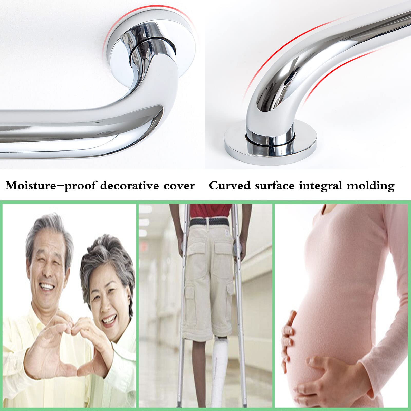 Reposabrazos, Hogar Ancianos Discapacitados Barras de Agarre Pasamanosdeslizante de Acero Inoxidable Baño Baño Inodoro Bañera Barandillas, Plata/45 cm