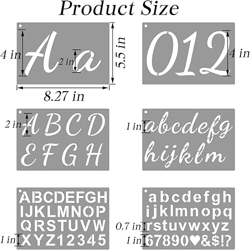 Miniatura 2 de BAMIDELE Plantillas de letras para pintar sobre madera, 50 plantillas de caligrafía del alfabeto para dibujo con números, signos, flores, plantillas