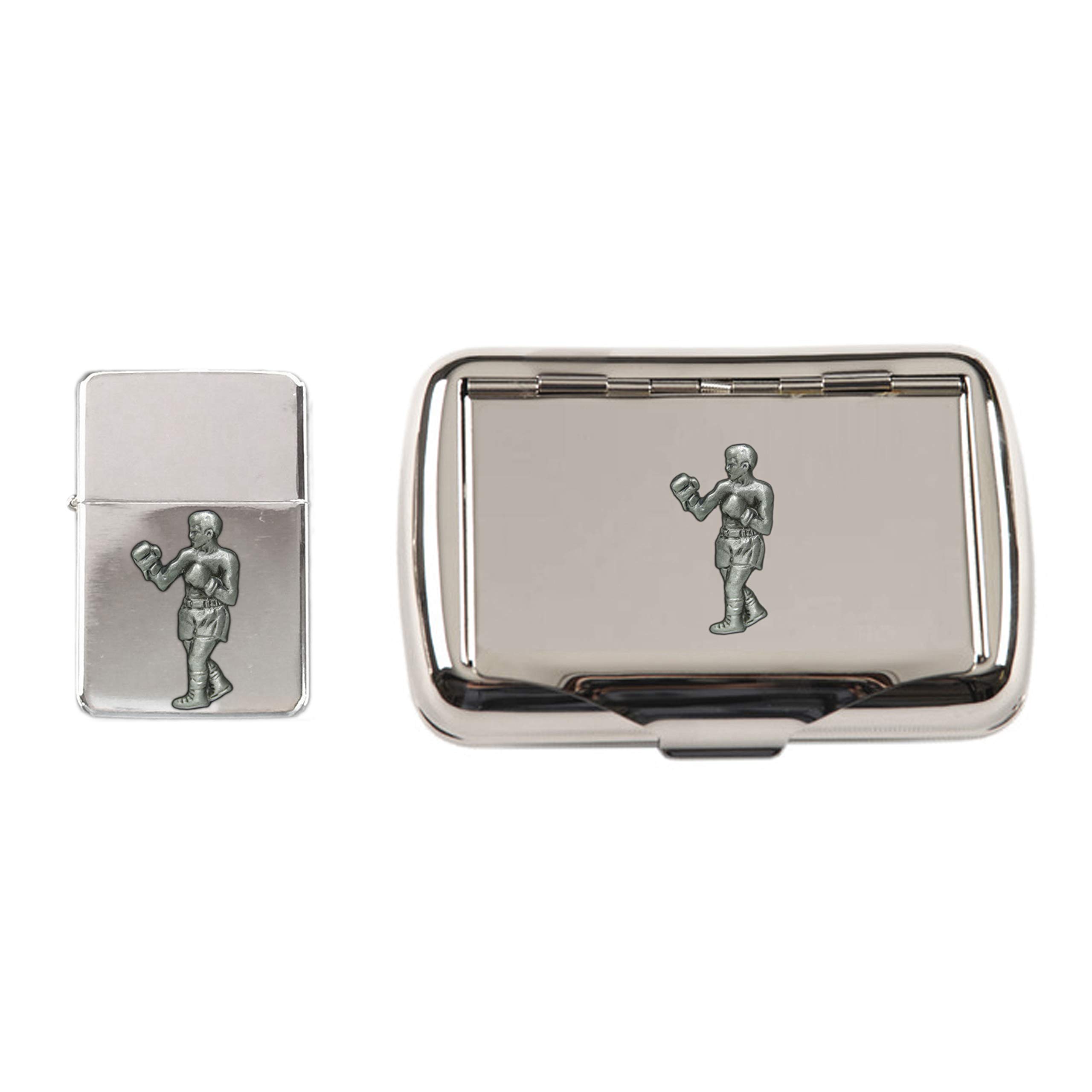 Knight. Boxing Polished Chrome Tobacco Tin And Stormproof Petrol Lighter
