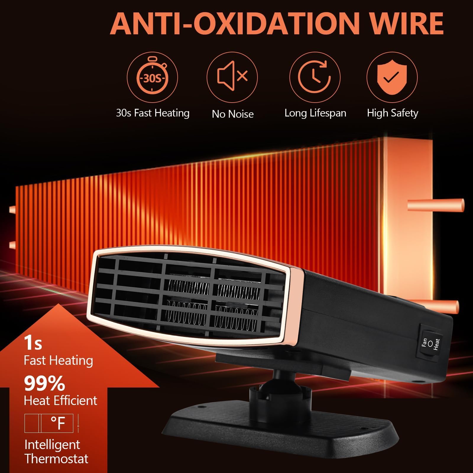 Autoheizung, 12V 200W Tragbarer Auto Heizlüfter, 2-in-1-Heiz/Kühlfunktion Schnelles Aufheizen, Auto-Entfroster Defroster mit 360°Drehung, Zigarettenanzünder-Stecker für Alle Autos