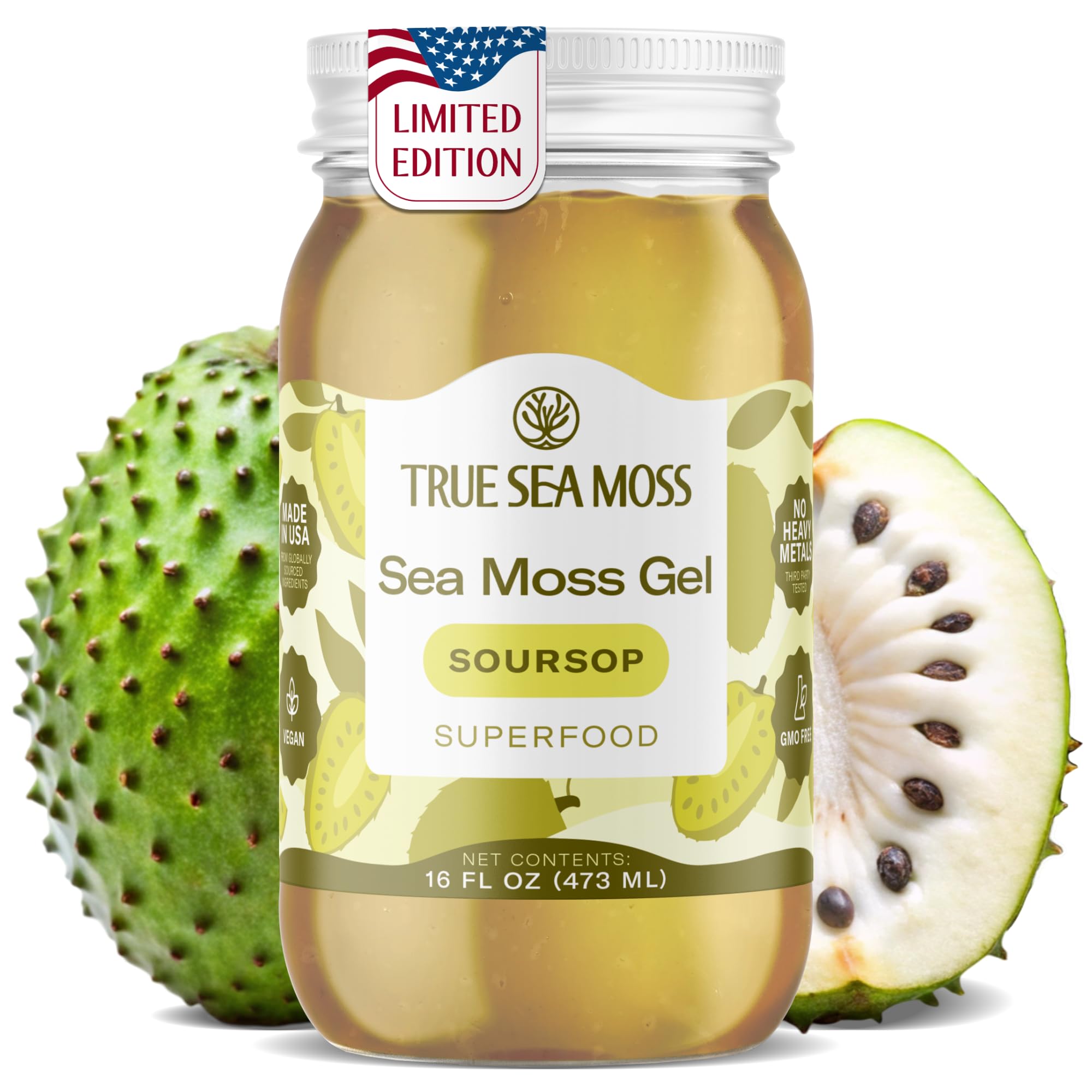 Sea Moss Gel – Made in USA – Wildcrafted Seamoss, Fruits & Jarred Vegetables – Soursop, Pack of 1 (Labels may Vary)