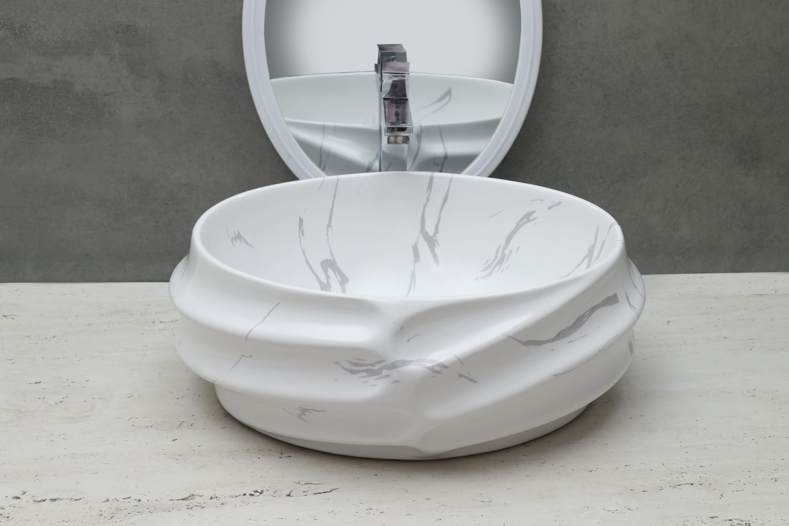 HISRE Table Top Wash Basin For Bathroom Jinbio ceramic Wash basin | Luxurious Beutyfull Table Top Bathroom Sink Wash Basin (19 x 14.5 x 5 INCH) (Style - 3) BA3405, photo 1 of 4