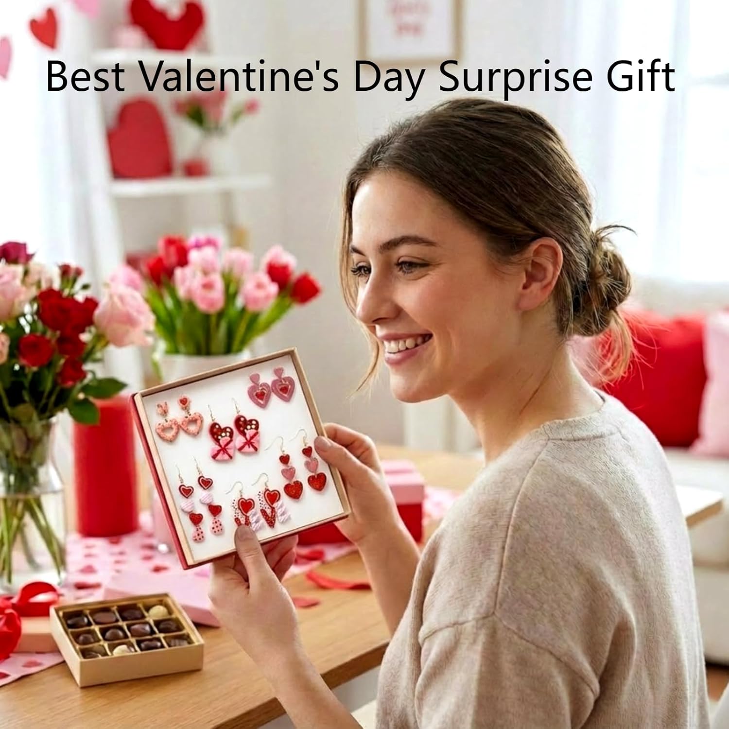 Kigeli 6 Pairs Valentine's Day/St. Patrick's Day Earrings for Women Love Heart/Irish Shamrock Dangle Earrings Jewelry Gifts Accessories for Mother Wife Sister Birthday Decorations - Image 5