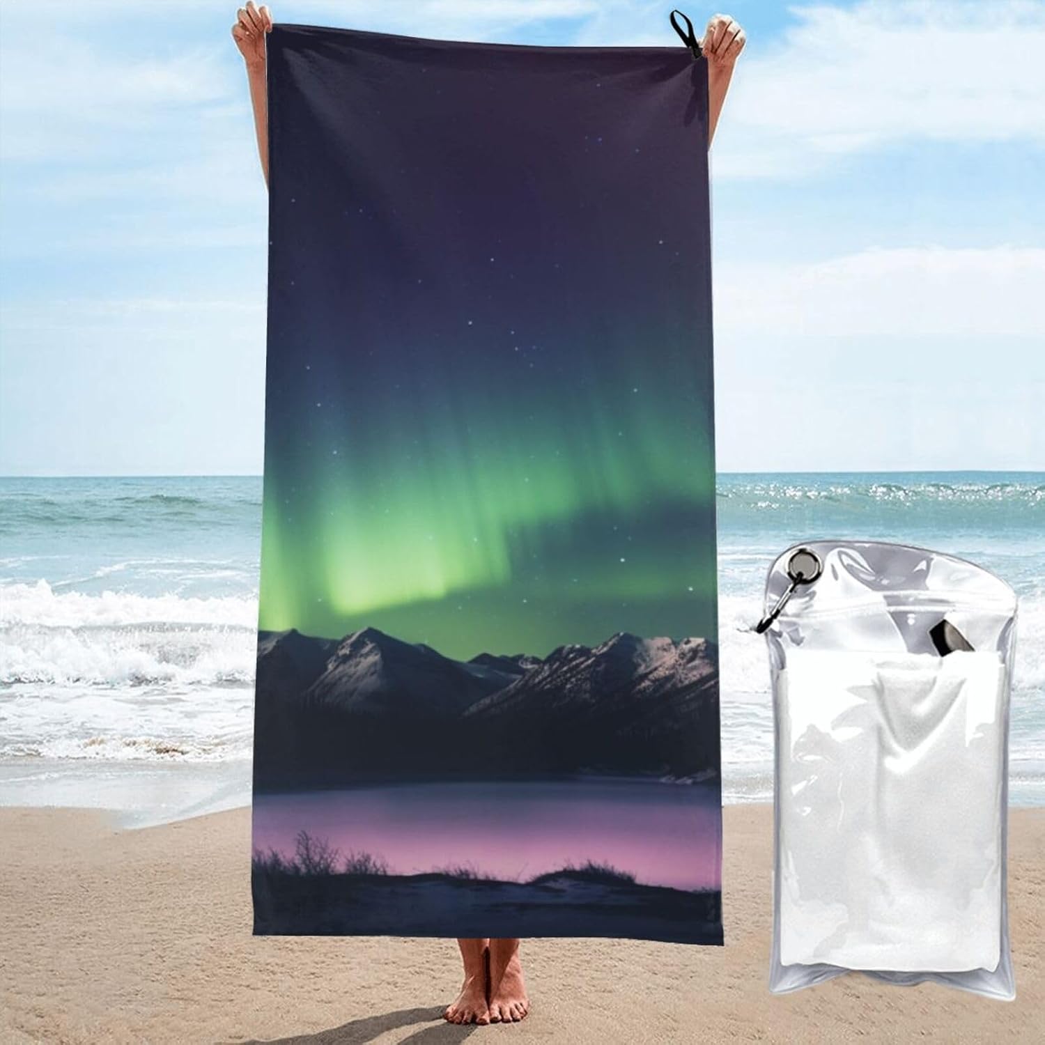 KHiry Microfiber Towel Beach Towels Northern Aurora Night Quick Dry Towel Soft Lightweight Travel Towels Absorbent Large Easy Pack Travel Things Beach Blanket for Gym Sports Swimming