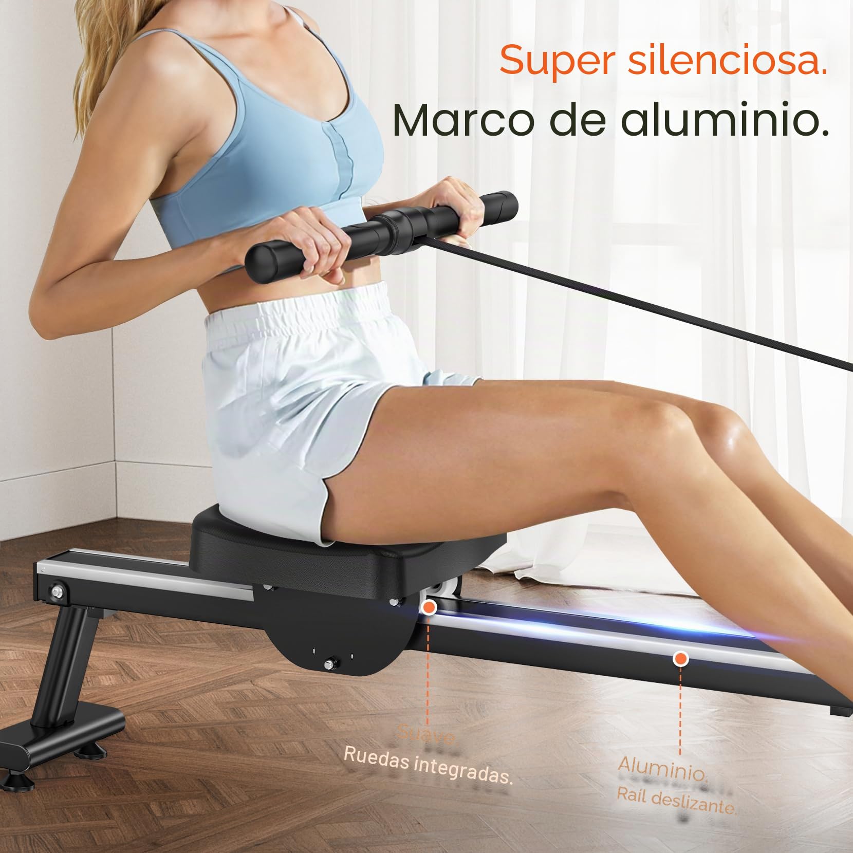 Dripex Máquina de Remo para Casa, Máquina de Remo Magnética Silenciosa con Riel de Aluminio, 16 Niveles de Resistencia, Pantalla LCD, App Compatible, Fitness y Entrenamiento Cardio