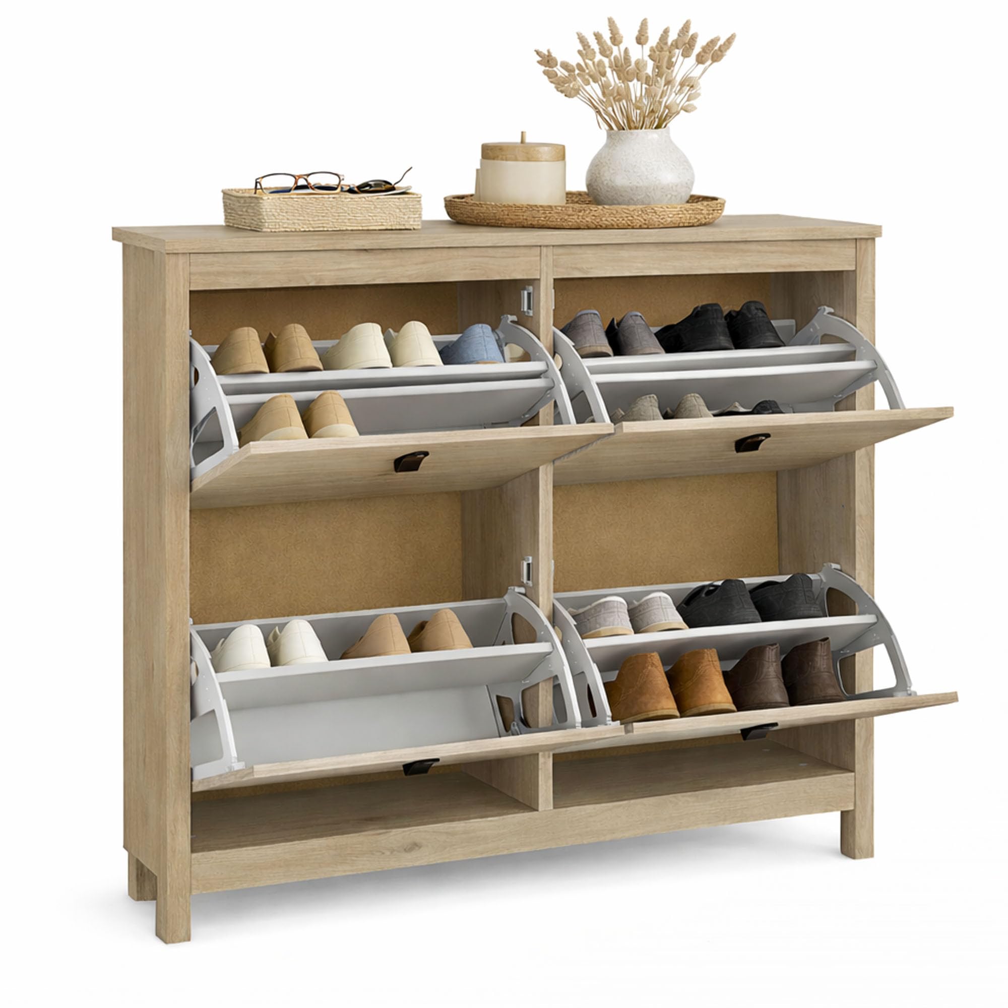WELL HOME MOBILIARIO & DECORACIÓN Zapatero Guadalquivir, Zapatero Moderno con 4 Puertas Abatibles, Color Jackson Hickory, 103 x 25 x 103 cm