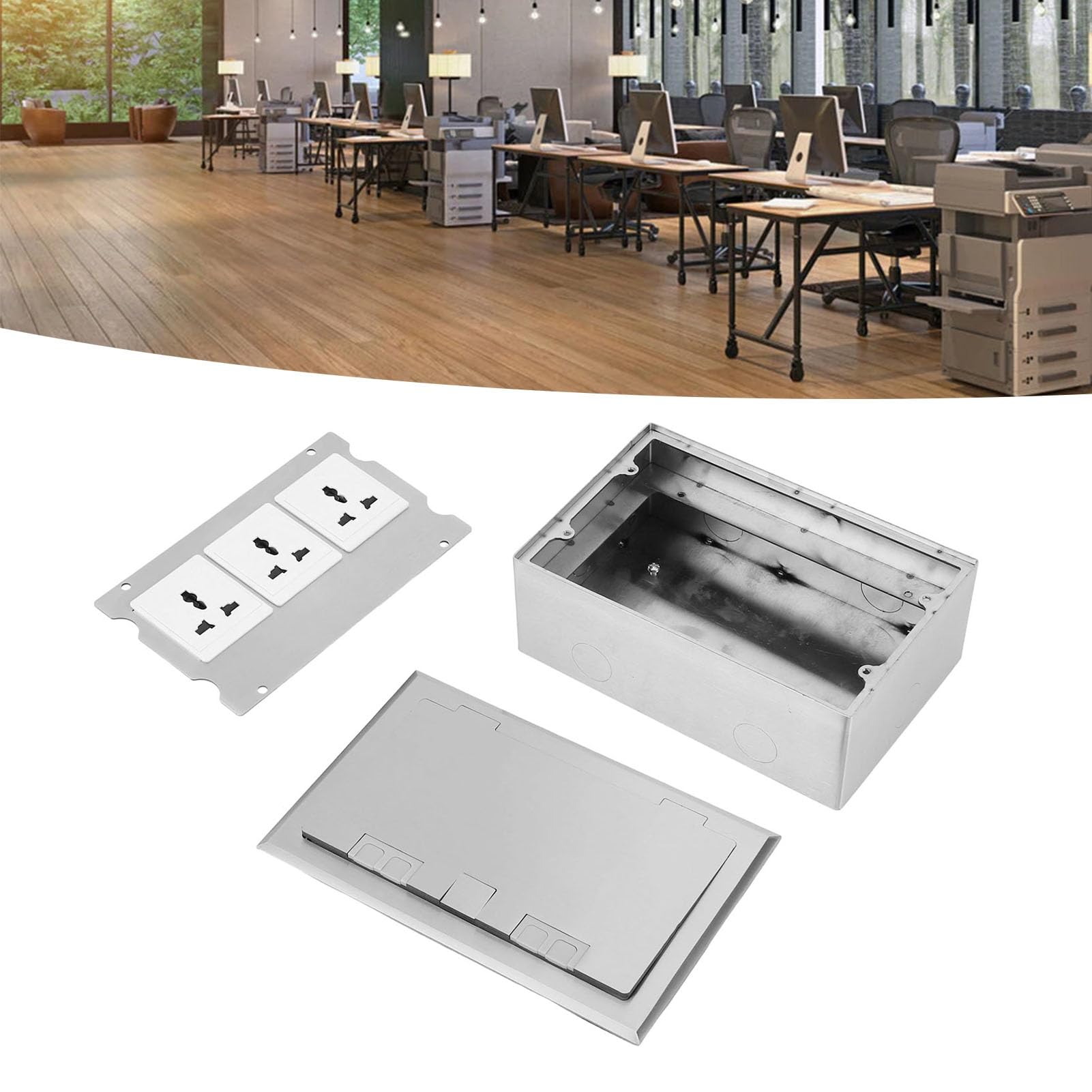 Zerodis Scatola di Derivazione da Pavimento, 3 Prese 16A 4000W Kit Presa Elettrica da Incasso a Pavimento in Acciaio Inossidabile con Ritardante di per Ufficio, Hotel, Scuo