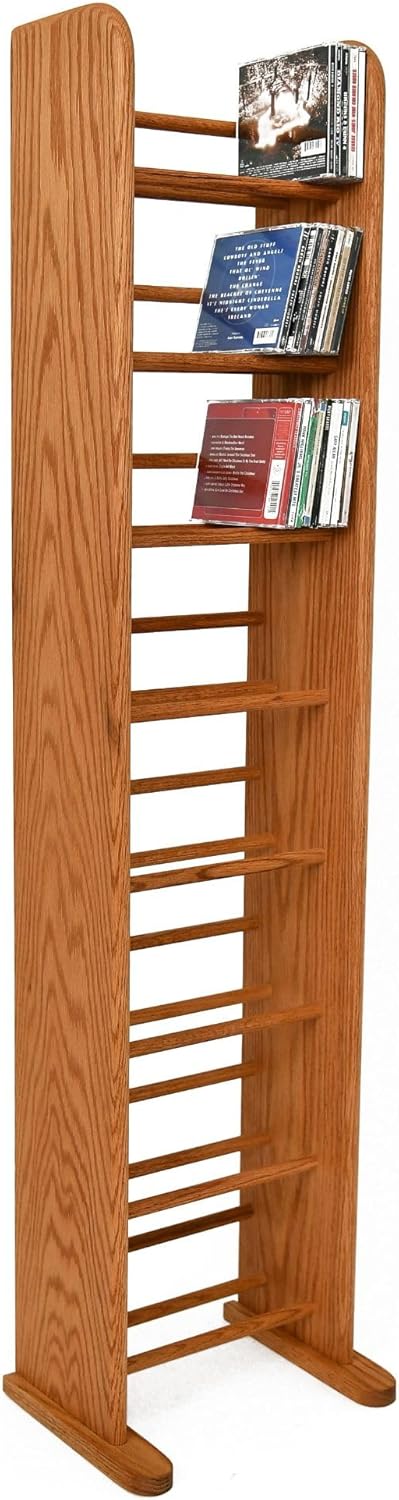 Wood Shed Hill 04 Series Dowel Style CD Storage Rack Storage Shelf Real Oak Wood Media & Display Shelves, Handcrafted in the USA (Honey, 38" x 12" x 7.25")