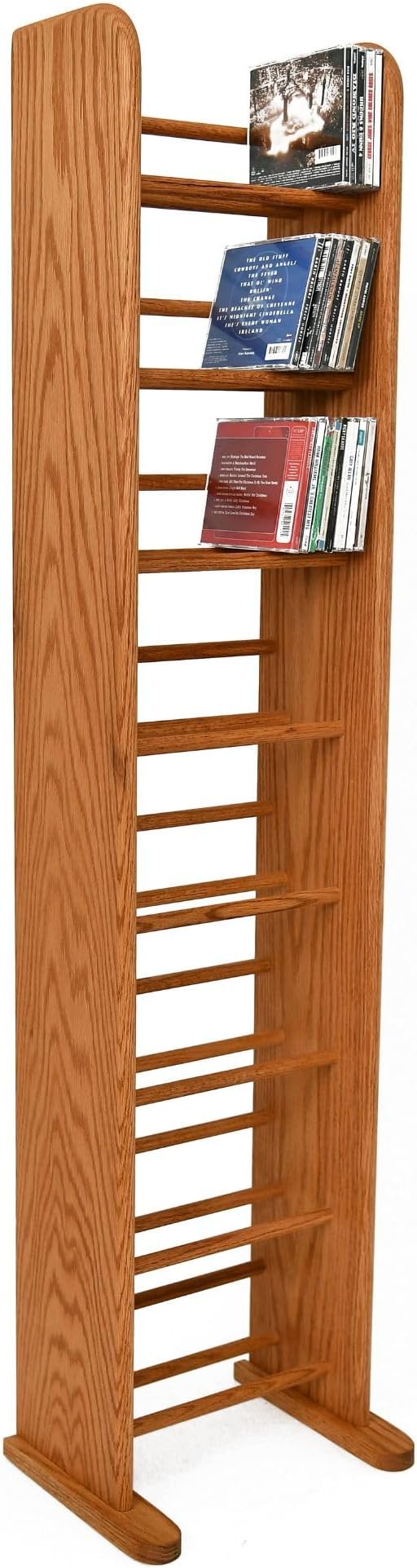 Wood Shed Hill 04 Series Dowel Style CD Storage Rack Storage Shelf Real Oak Wood Media & Display Shelves, Handcrafted in the USA (Clear, 54" x 12" x 7.25")