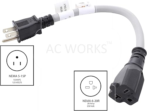 Miniatura 2 de AC WORKS EV515620-012 Adaptador de carga EV de actualización de 1 pie 123 EVSE 15A enchufe doméstico a conector NEMA 6-20R