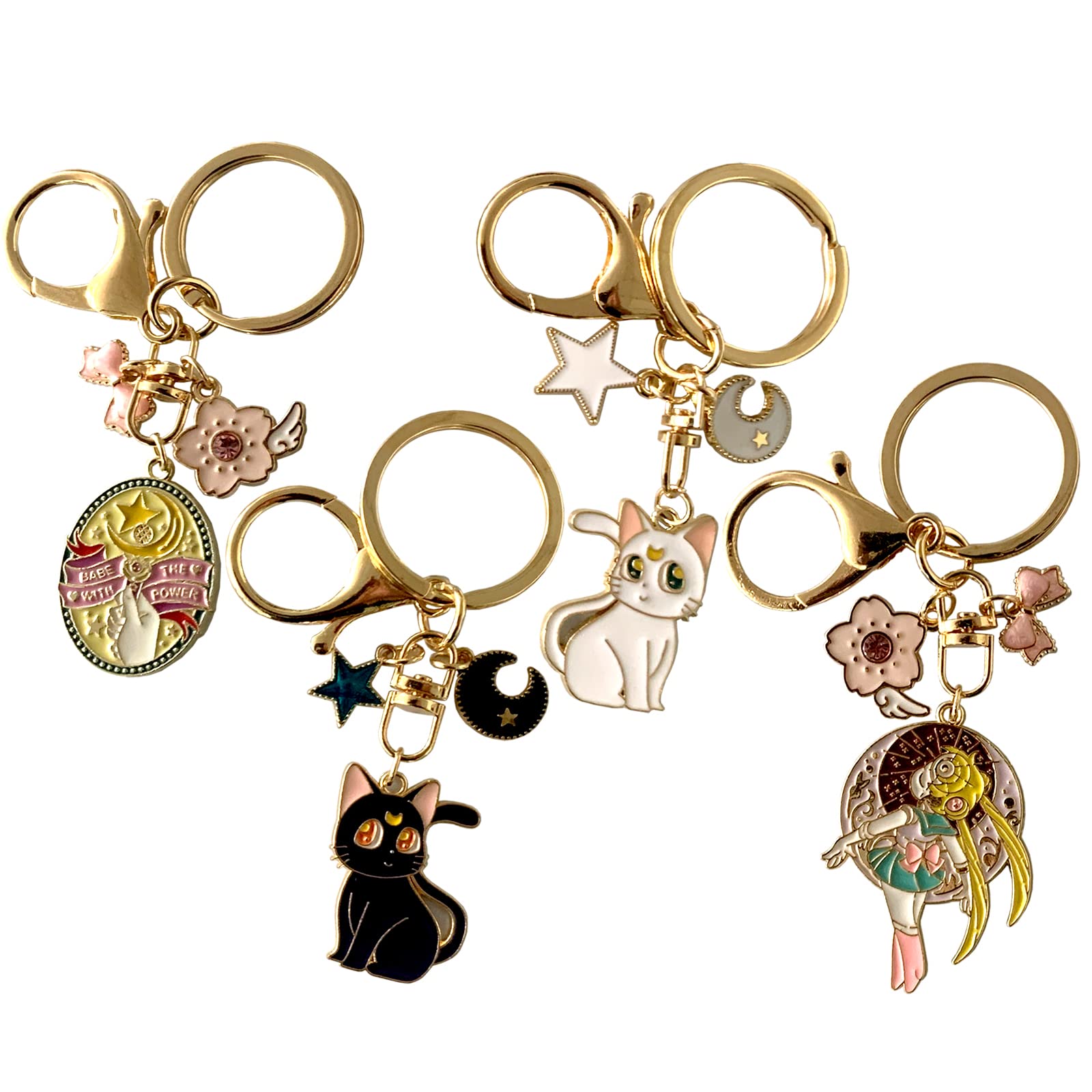 wopin 4 Pcs Sailor Moon Keychain, Sailor Moon Keyring,Sailor Moon Gift Idea Metal Pendant Keychain/Keyring,Birthday Gift for Family and Friends