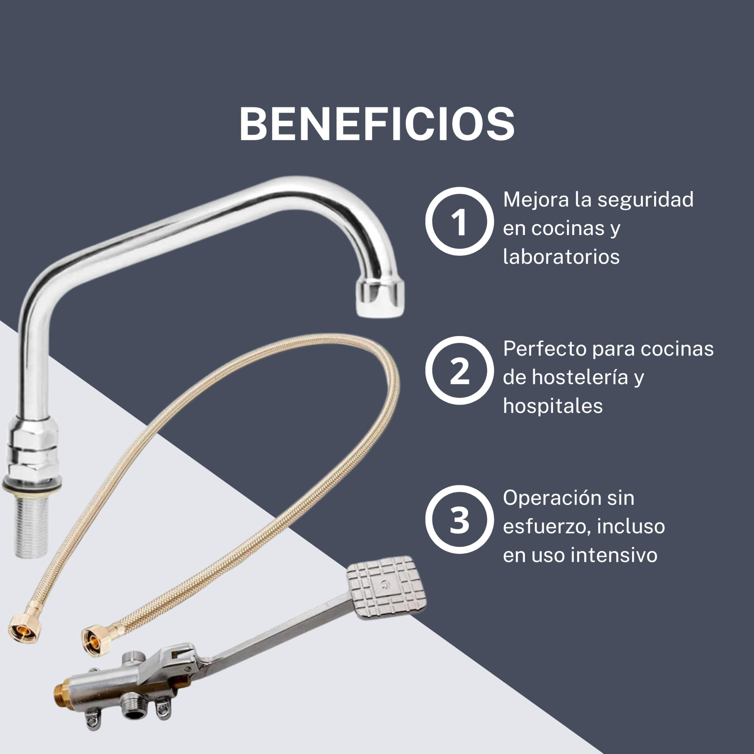 Set de Grifo Pedal Mezclador de Pie Pulsador para Fregaderos Industriales de Hostelería, Caño Tubo Medio Vertical Giratorio - Grifo Agua Fría, Grifo De Pedal, Latiguillo Grifo Cocina