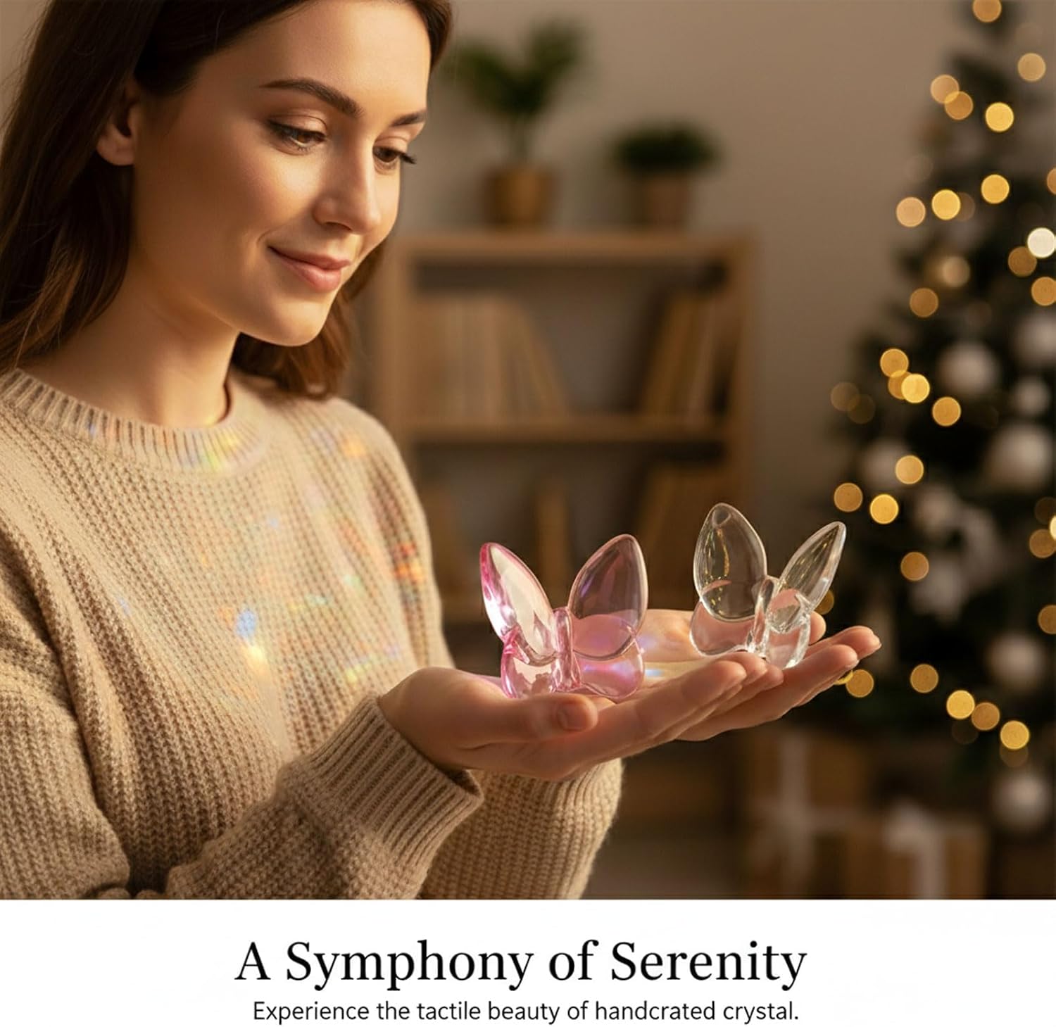 2 Pack Crystal Butterfly Figurines, Glass Butterfly Figurines Decor for Home Office Desk, Handcrafted Crystal Animal Figurines, Butterfly Gifts for Women, (Pink + White)