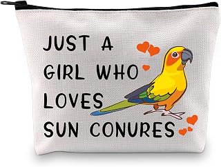 G2TUP Sun Conure Lover Gift Just A Girl Who Loves Sun Conures Makeup Bag Sun Conure Mom Cosmetic Bag Parrot Birds Lover Gift Zipper Travel Bag (Loves Sun Conures White Bag)