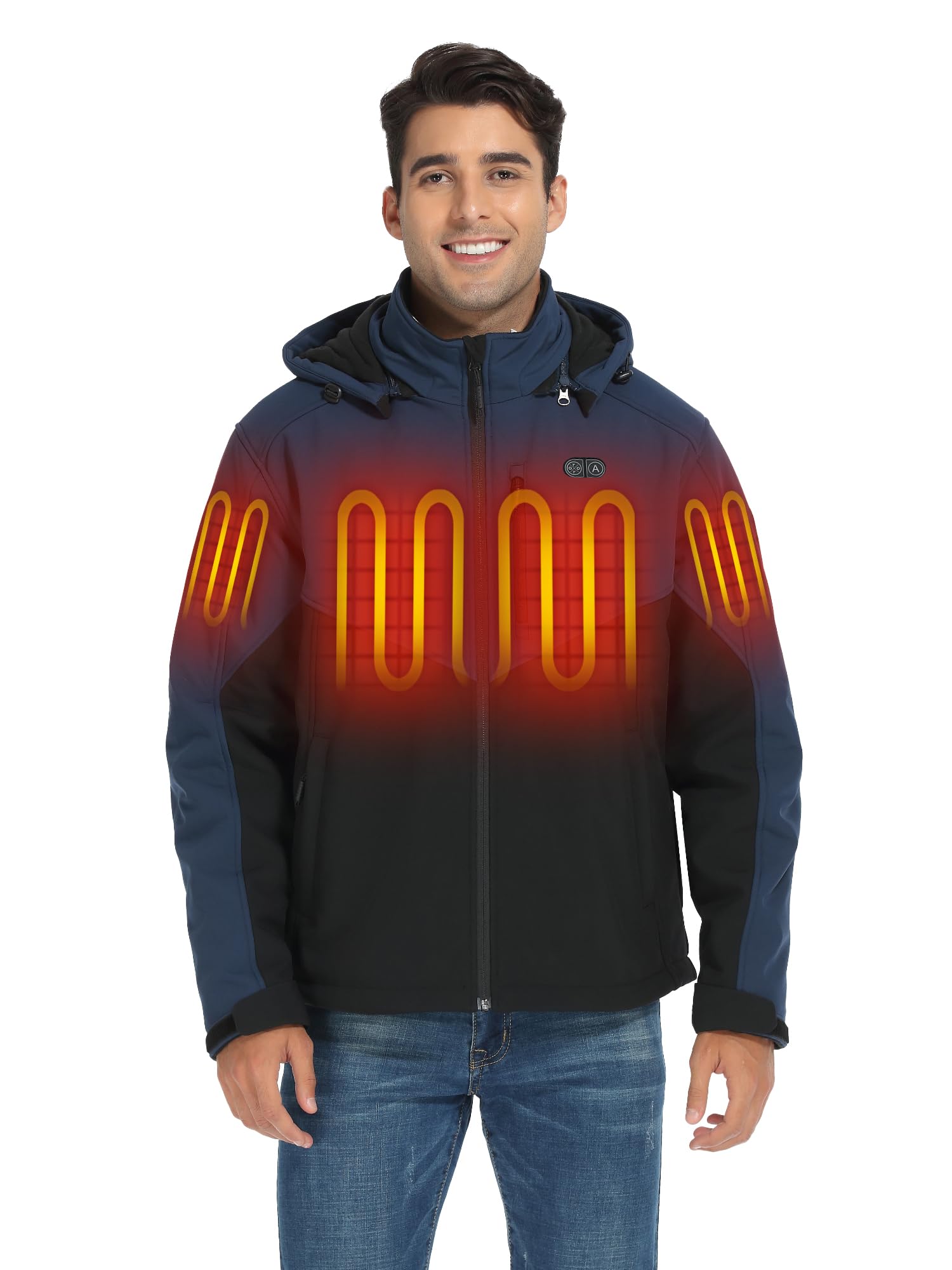 OROROMen's 5 Heat Zones Dual Control Heated Jacket, Heated Coat Heating Jacket with Battery (Charger Not Included)