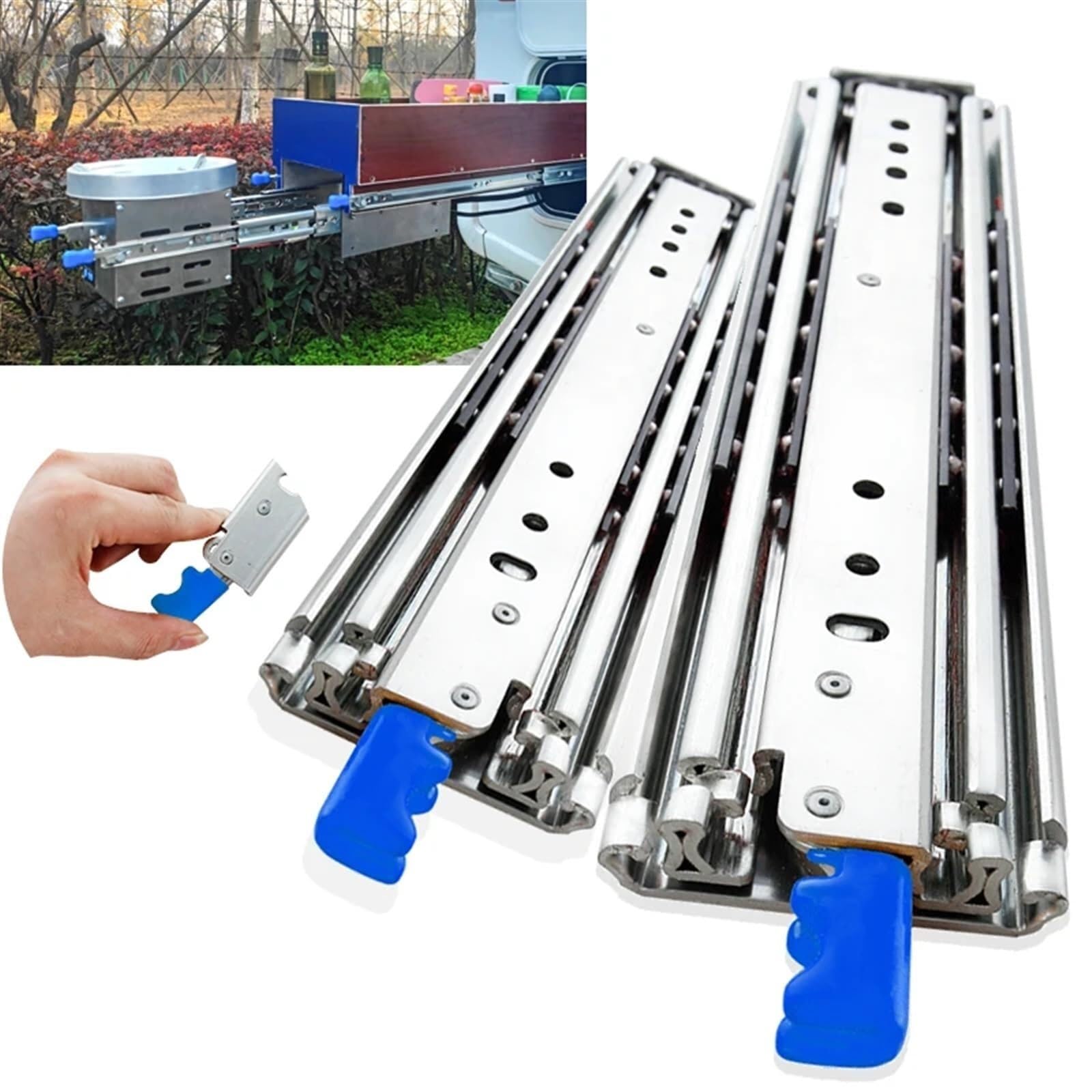 Drawer Runners Heavy Loading with Lock 500LBS Duty Drawer Slides Sliding Rail Ball Bearing Full Extension 3-Fold Guide(Without Lock,22inch(550mm))