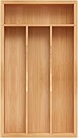 BEKVEMLIVING Small Bamboo Silverware Organizer - 4-Compartment Kitchen Drawer Tray with Curved Grooves & Anti-Slip Pads