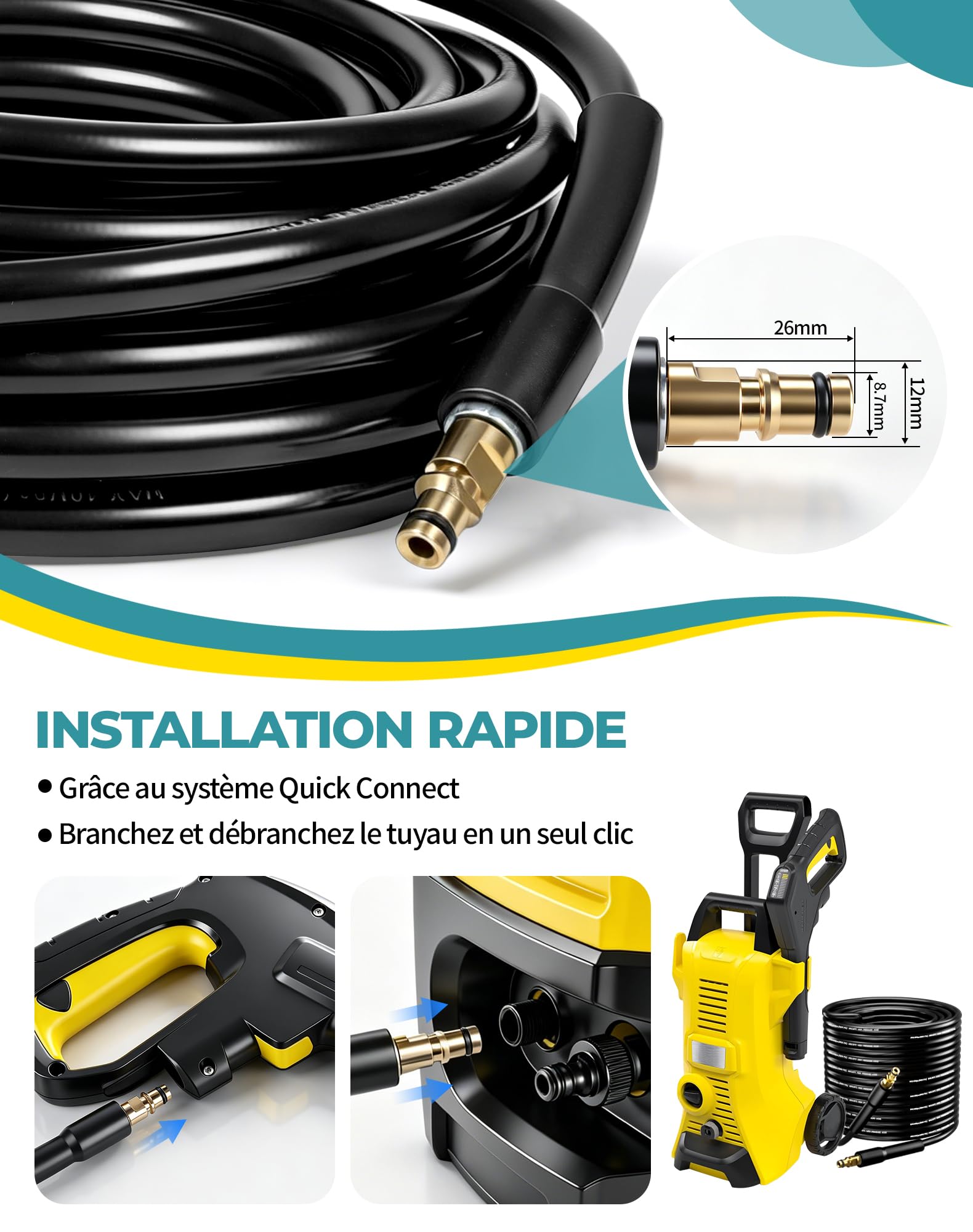 10M Tuyau pour Karcher K2 K3 K4 K5 K6 K7 Flexible pour Karcher Nettoyeur Haute Pression Pièces Détachées Rallonge Tuyau de Rechange