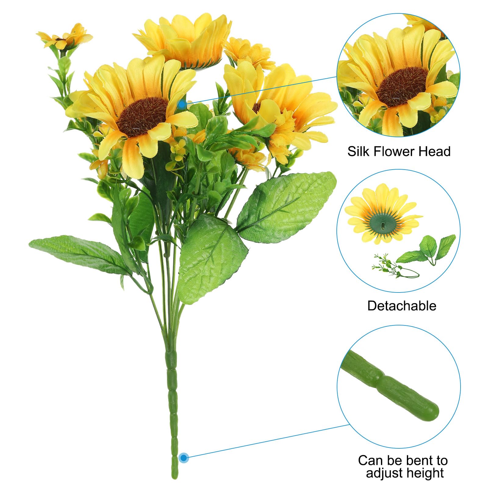 PATIKIL 7 Branch 13 Heads Artificial Silk Sunflowers with Stems - Image 4