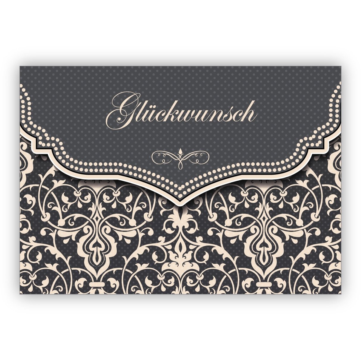 Kartenkaufrausch 16x Feine Glückwunschkarte mit Vintage Damast Muster in edlem Grau zur Hochzeit, Taufe, Geburt, Examen etc: Glückwunsch • hochwertige Grusskarte mit Umschlag zu vielen Anlässen