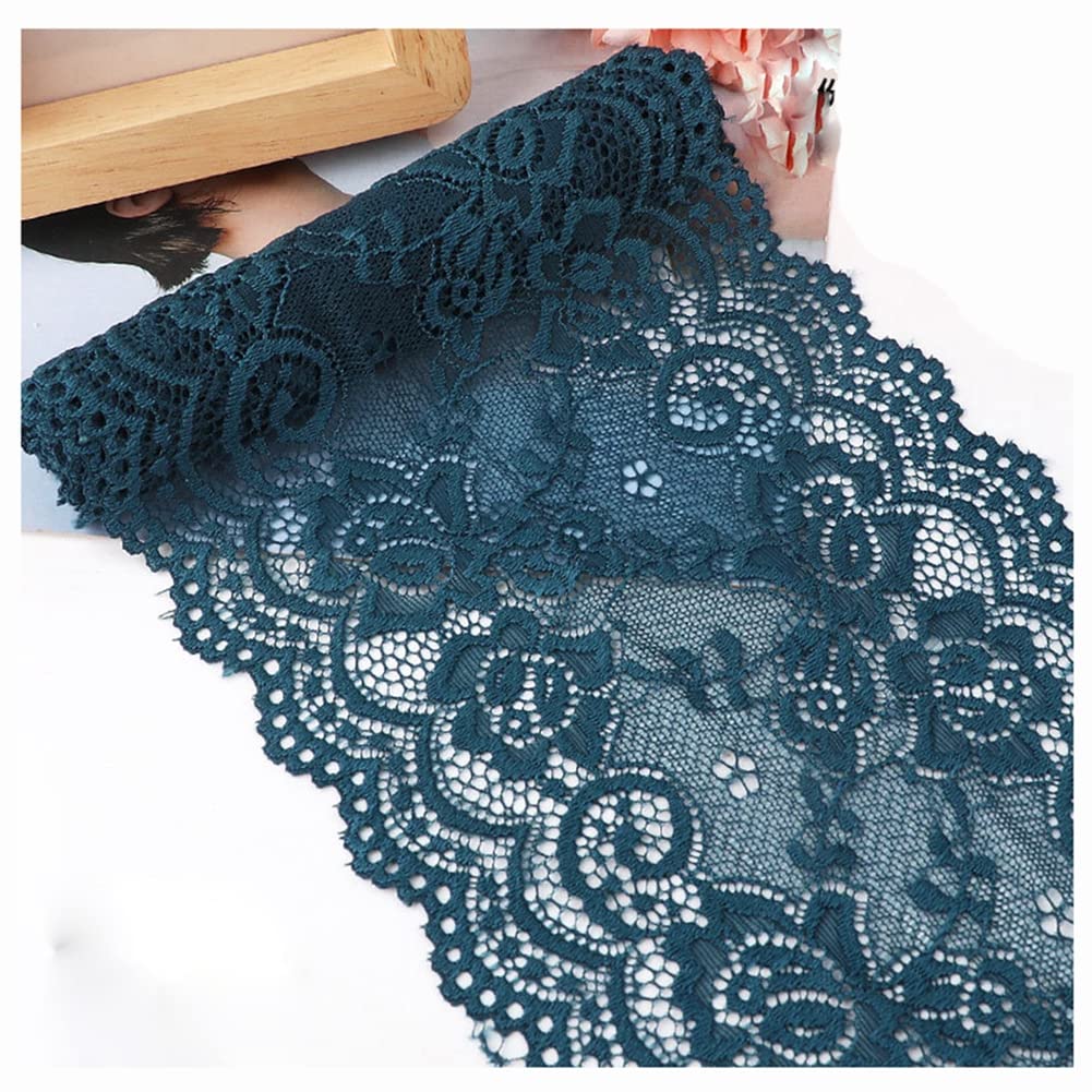 Egurs 15cm x 10m Stretch Lace Ribbon Floral Lace Trim Embroidery Flower Lace Fabric Vintage Stretchy Lace Border Trim Decorative Ribbon for DIY Sewing Crafts Wedding Decoration Dressmaking Green 1#