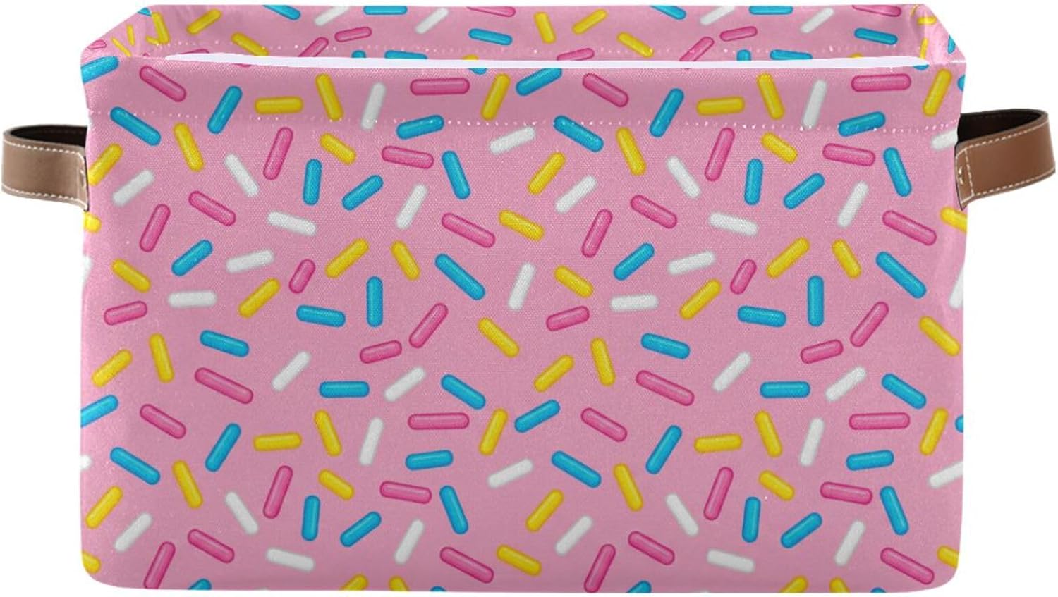 Colored Icing Storage Bins for Shelves, Foldable Canvas Gift Basket with 300D Water-Resistant Lining & Top Wire Frame, PU Leather Handles, 14.2x10.2x8.3", 2 Pack