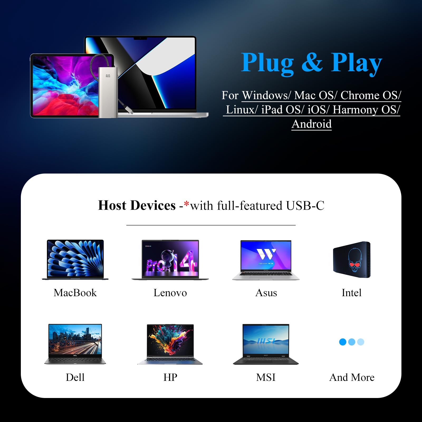 Minthouz Dock USB C 12-in-1 Triplo Monitor 4K - Hub Multiporta con 8K DP, HDMI 4K, PD 100W, Ethernet 2.5G, USB 3.1, SD/TF, Audio - Compatibile MacBook, Dell