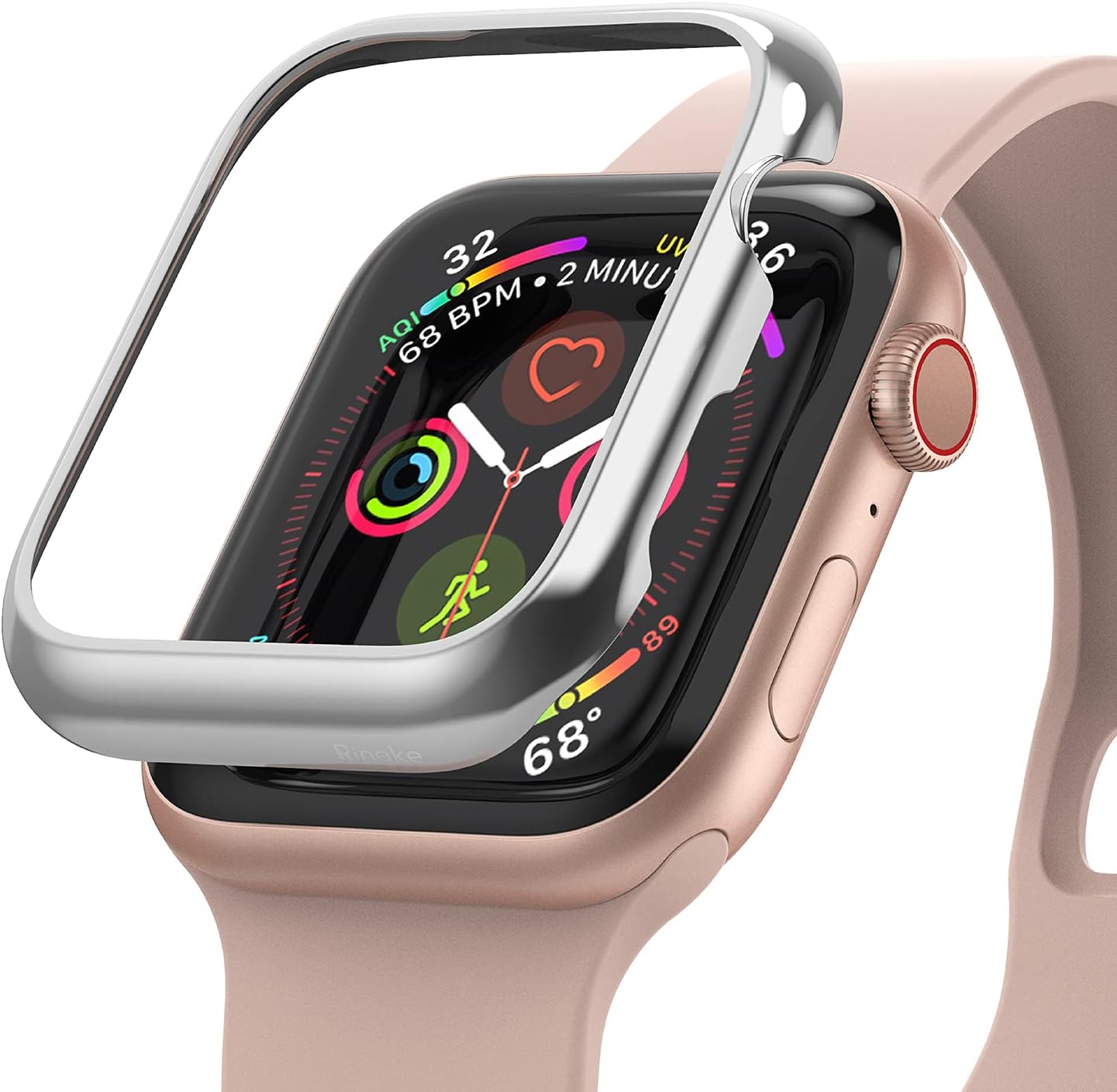RingkeBezel Styling Designed for Apple Watch Series SE (2nd Gen) / 6/5 / 4 / SE 40mm, Stainless Steel Adhesive Full Frame Stylish Cover for iWatch SE2/6/5/4/SE - Silver (40-101)