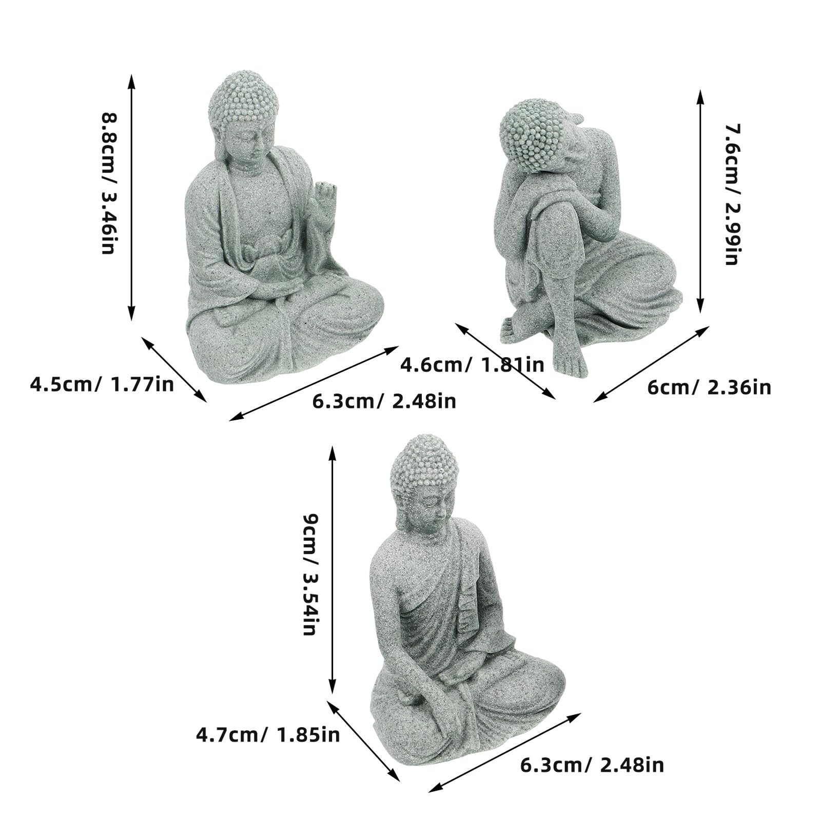Gadpiparty 3 pièces Statues Bouddha de Décoration Jardin Intérieur Entrée Maison Apaisante Sculptures