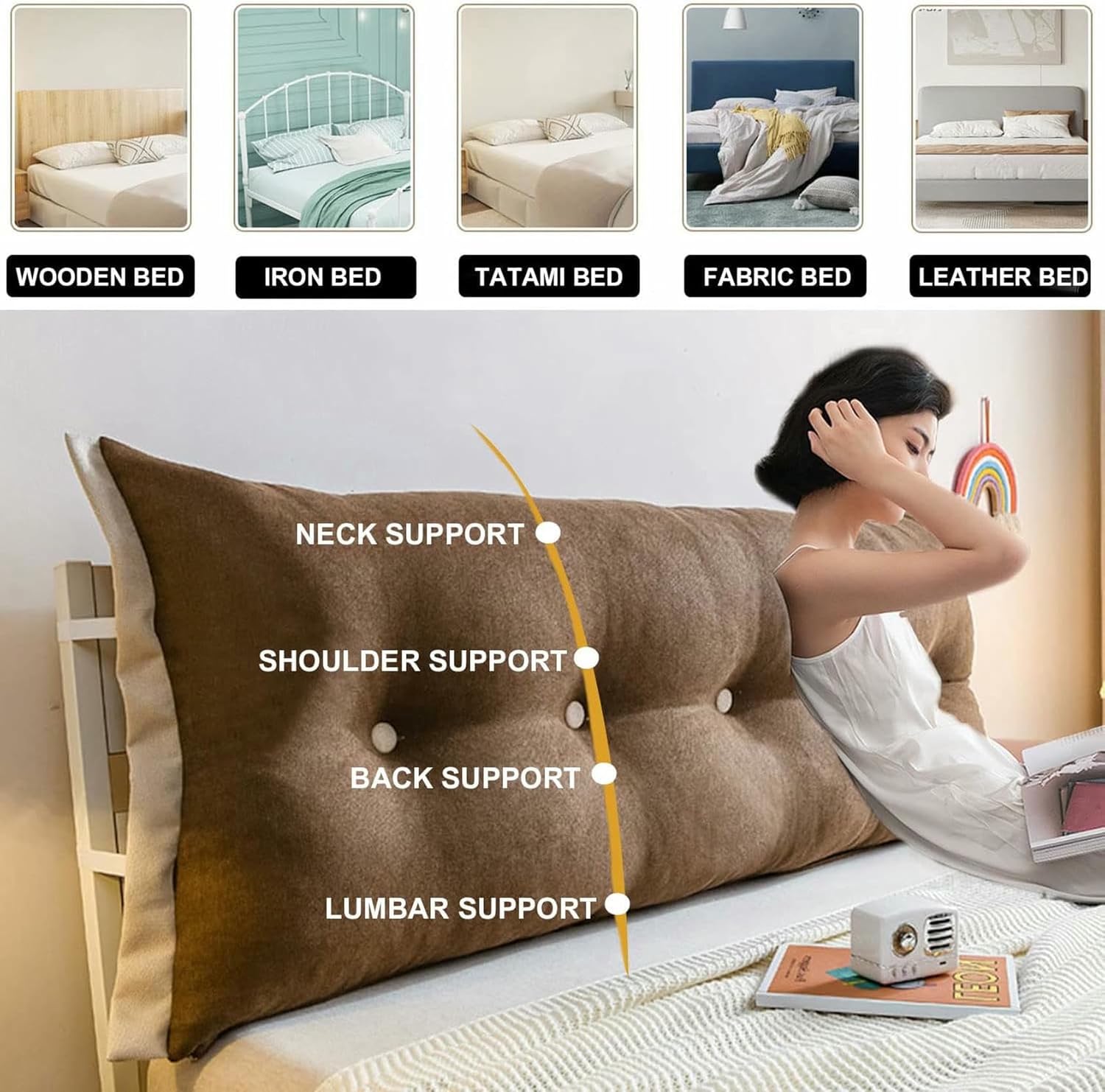 Large Headboard Pillow Wedge Pillow Bed Rest Reading Pillow Bolster for Sitting in Bed Backrest Daybed Support Long Pillow with Removable Fleece Cover~/