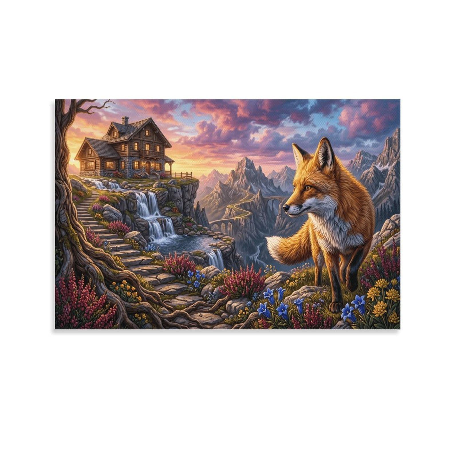XPASHIQWC Red Fox Poster Artwork Sunset Valley Giclee Canvas Prints Modern Canvas Wall Art Picture Wall Hanging for Dining Room Kitchen Home Office Decor 24x36inch(60x90cm)